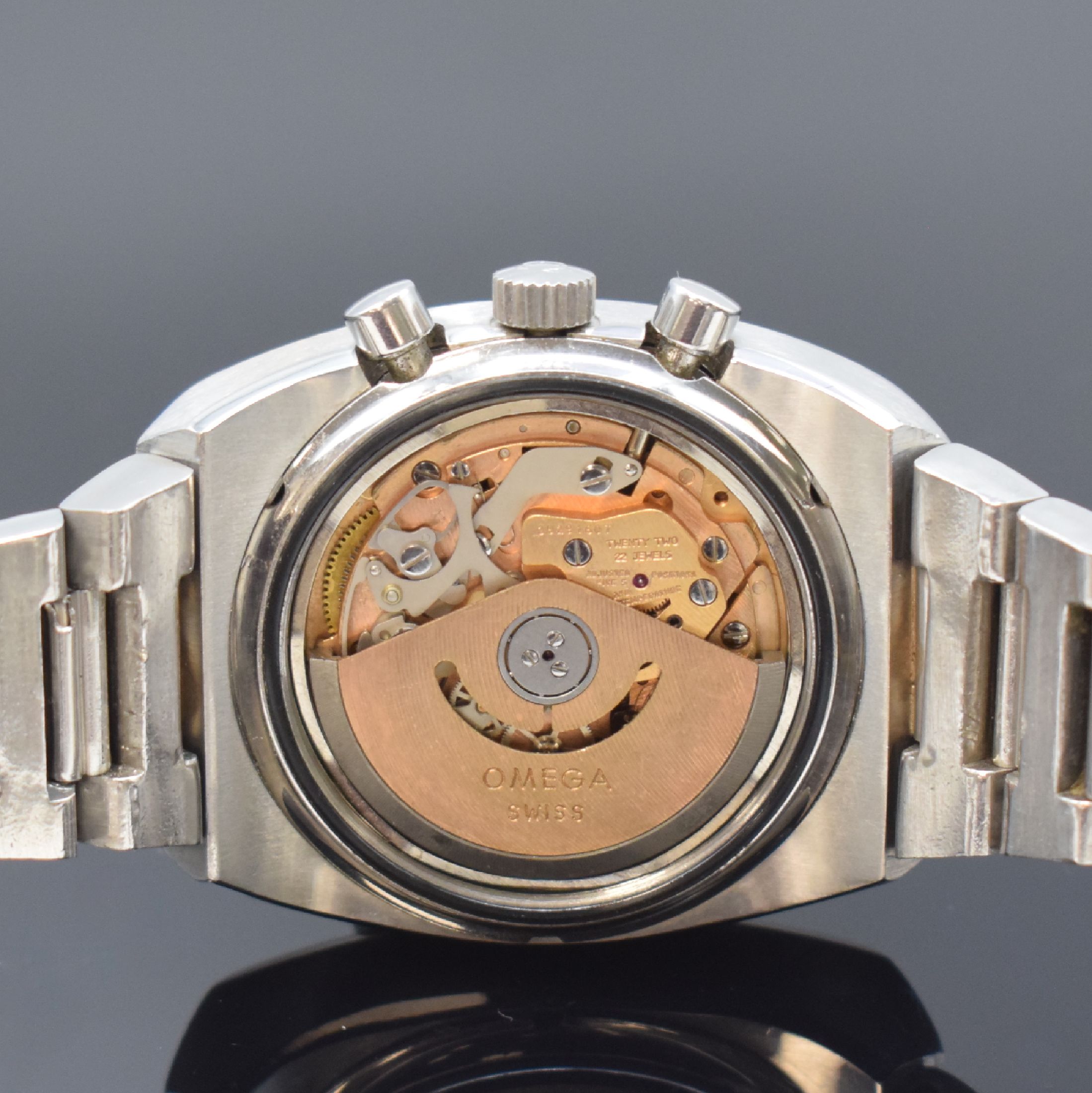 Detail e: OMEGA Speedmaster 125 Herrenarmbanduhr mit Chronograph in Chronometerqualität Referenz 378.0801/178.0002, Schweiz um 1975, Automatik, massives ...