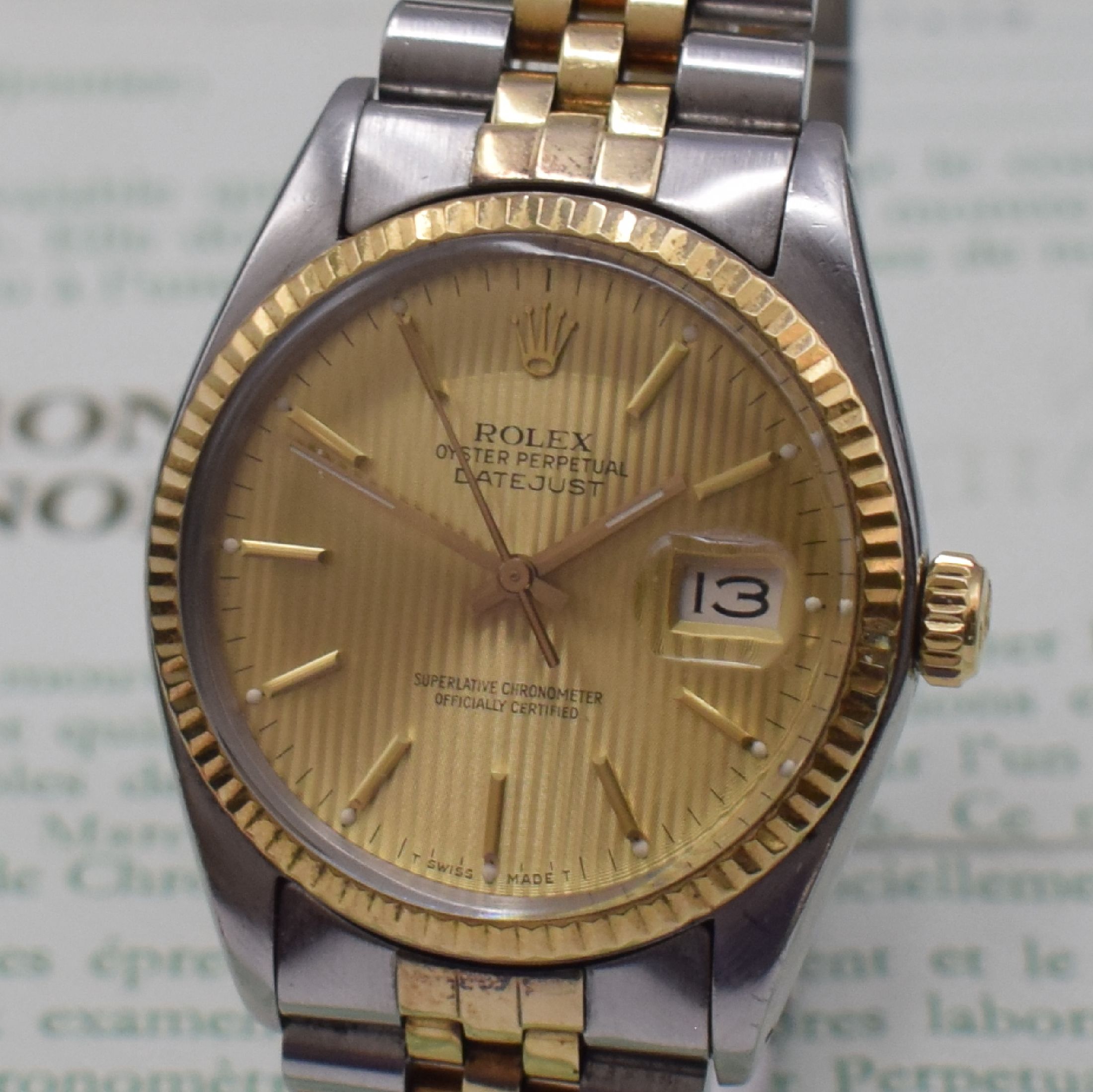 Detail a: ROLEX Datejust Herrenarmbanduhr in Stahl/Gold Referenz 16013, Automatik, Chronometer der Superlative inkl. Jubileeband m. Faltschl., Boden u. Krone ...