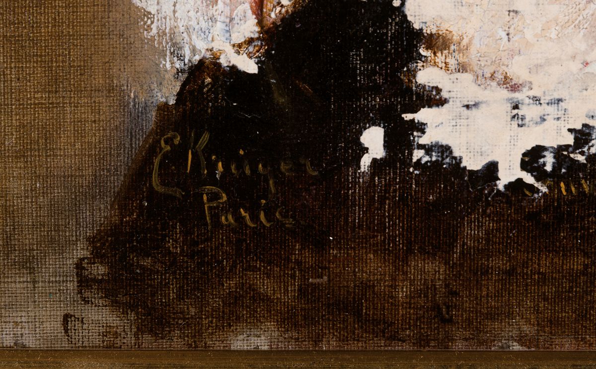 Detail a: E. Krüger, Paris, um 1900, junge Frau in erotischer Darstellung, Öl/Lwd, signiert, ca. 55 x 42cm, Rahmen l. best.