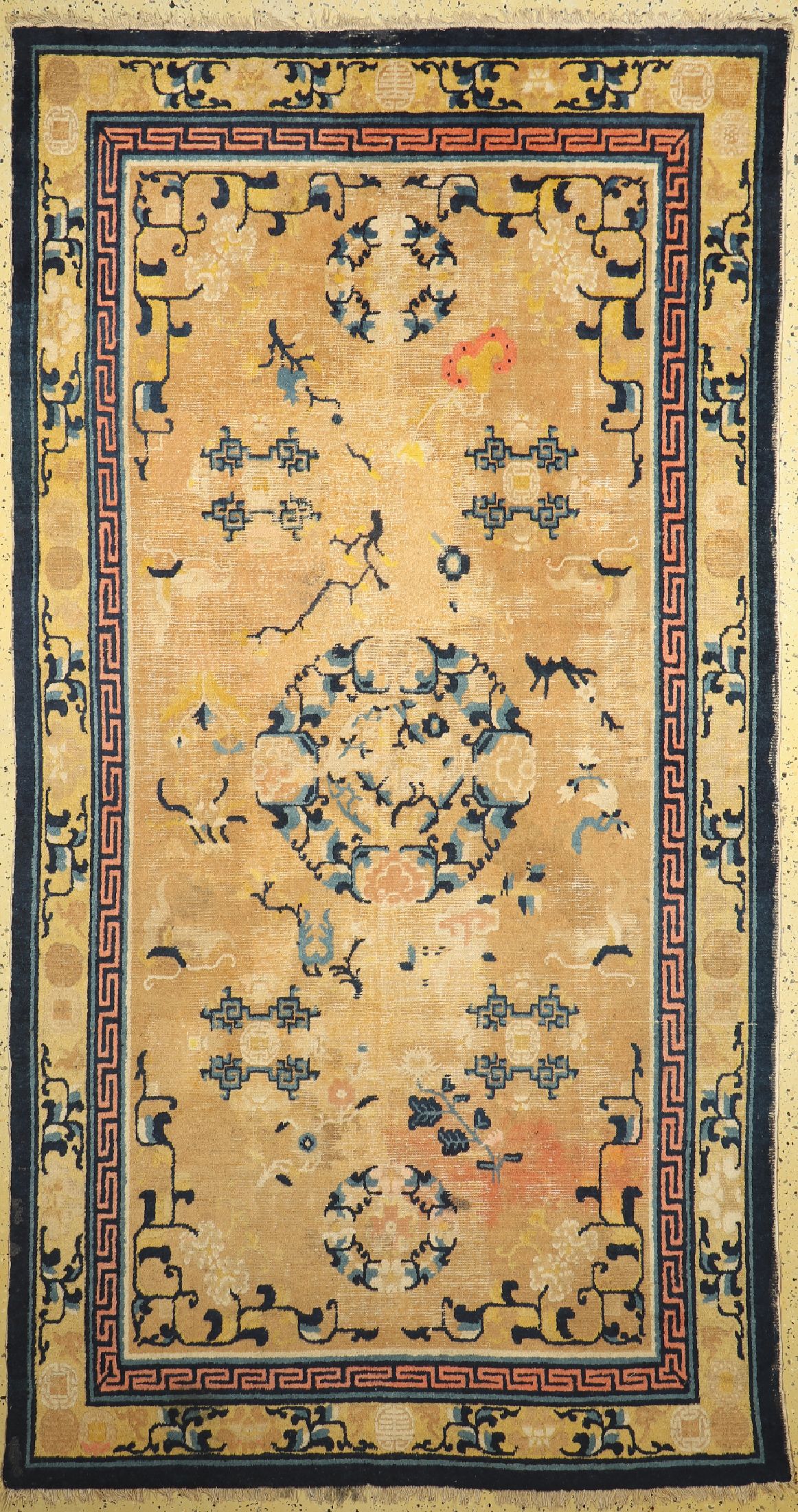 Antiker Ning-Hsia, Westchina, 19.Jhd, Wolleauf Baumwolle, ca. 303 x 160 cm, EHZ: 3, (AlteRestaurierungen).