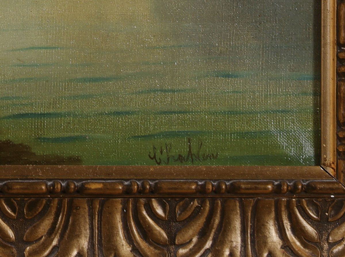 Detail a: C. Rahlen, Spätromantiker, 2. Hälfte 20. Jh., Vierwaldstätter See mit Tells Kapelle, Öl/Lwd, leichte Altersspuren, re. u. signiert C. Rahlen ...