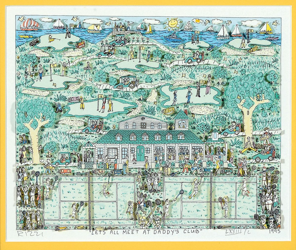 James Rizzi, 1950 - 2011 New York, 3-D-Litho, "Lets All Meet In Daddy's Club", LXXIII/C, 1995, handsigniert, ca. 22.5 x 27 cm, ...