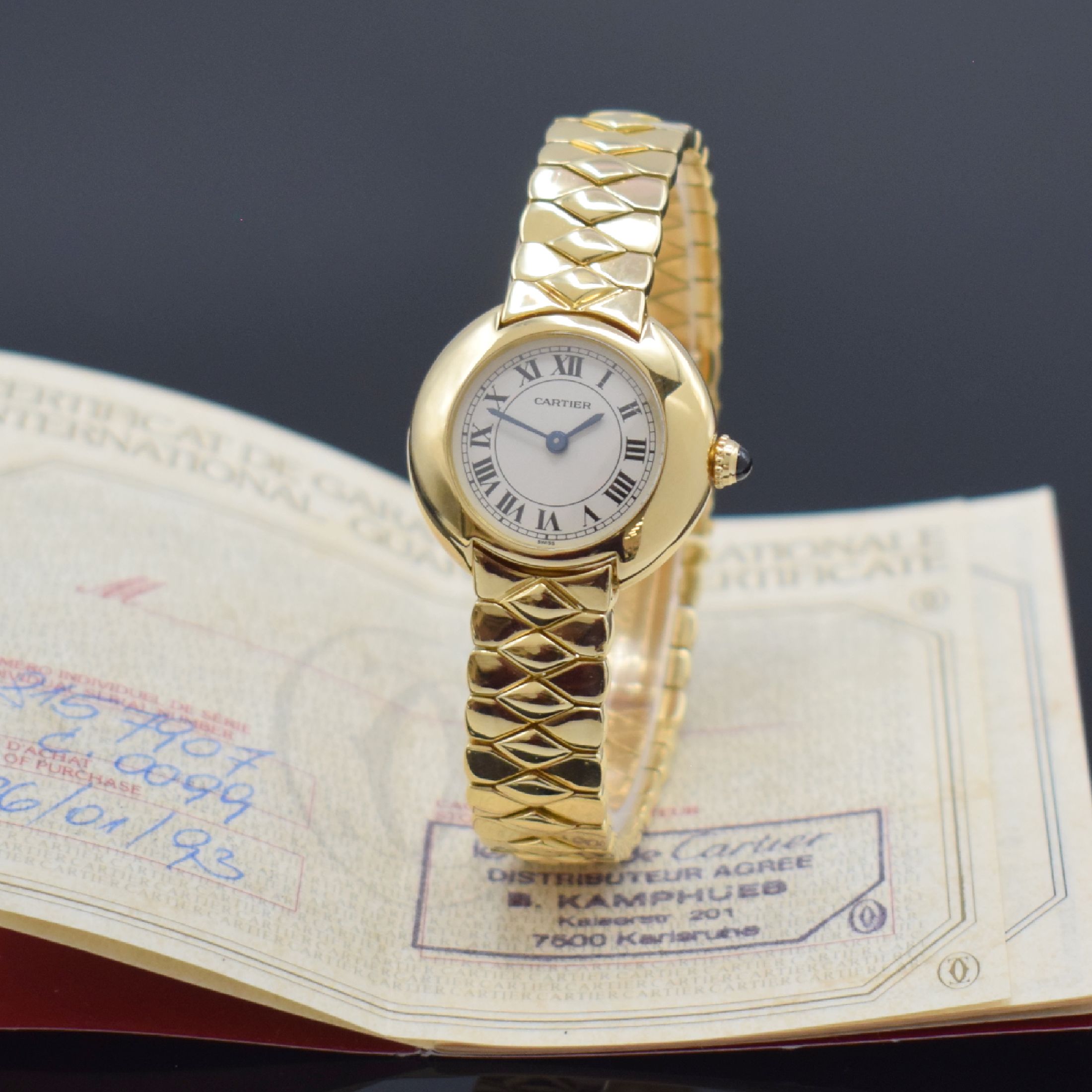 CARTIER Paris seltene Damenarmbanduhr Vendome in GG 750/000 Referenz 8157907, Schweiz verk. 01/1993 lt. beil. orig. Zertifikat, quarz, 2-teil. Geh., ...