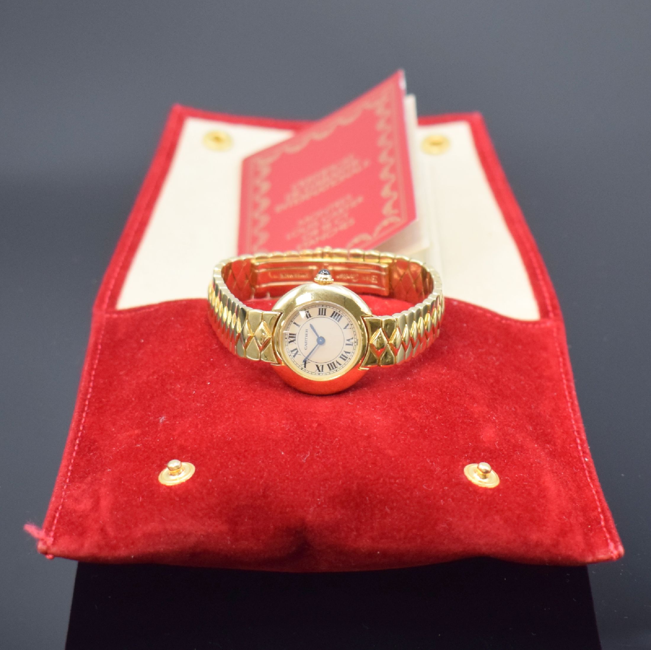 Detail e: CARTIER Paris seltene Damenarmbanduhr Vendome in GG 750/000 Referenz 8157907, Schweiz verk. 01/1993 lt. beil. orig. Zertifikat, quarz, 2-teil. Geh., ...