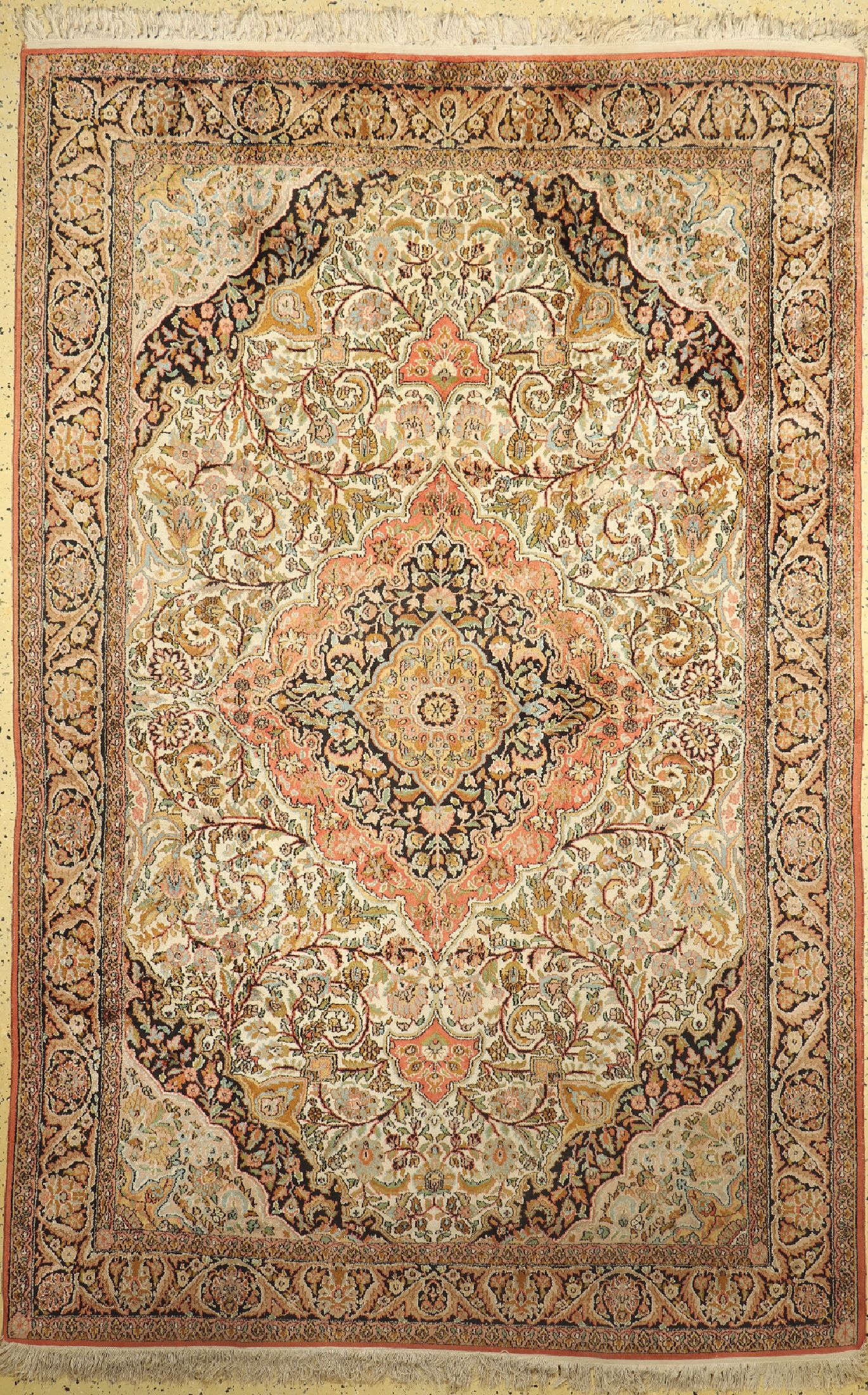 Kaschmir Seide, Indien, ca. 50 Jahre, merzerisierte Baumwolle, ca. 275 x 180 cm, EHZ:2