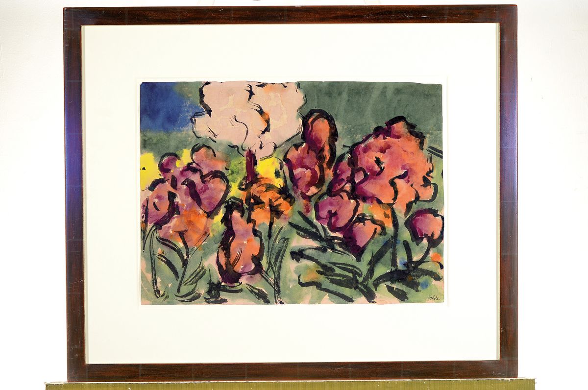 Detail k: Emil Nolde, 1867 - 1956, Aquarell und Tuschpinsel auf Japanpapier, Blumenstillleben aus der Südsee, weltbekannte Reise des Künstler 1913/14, ...