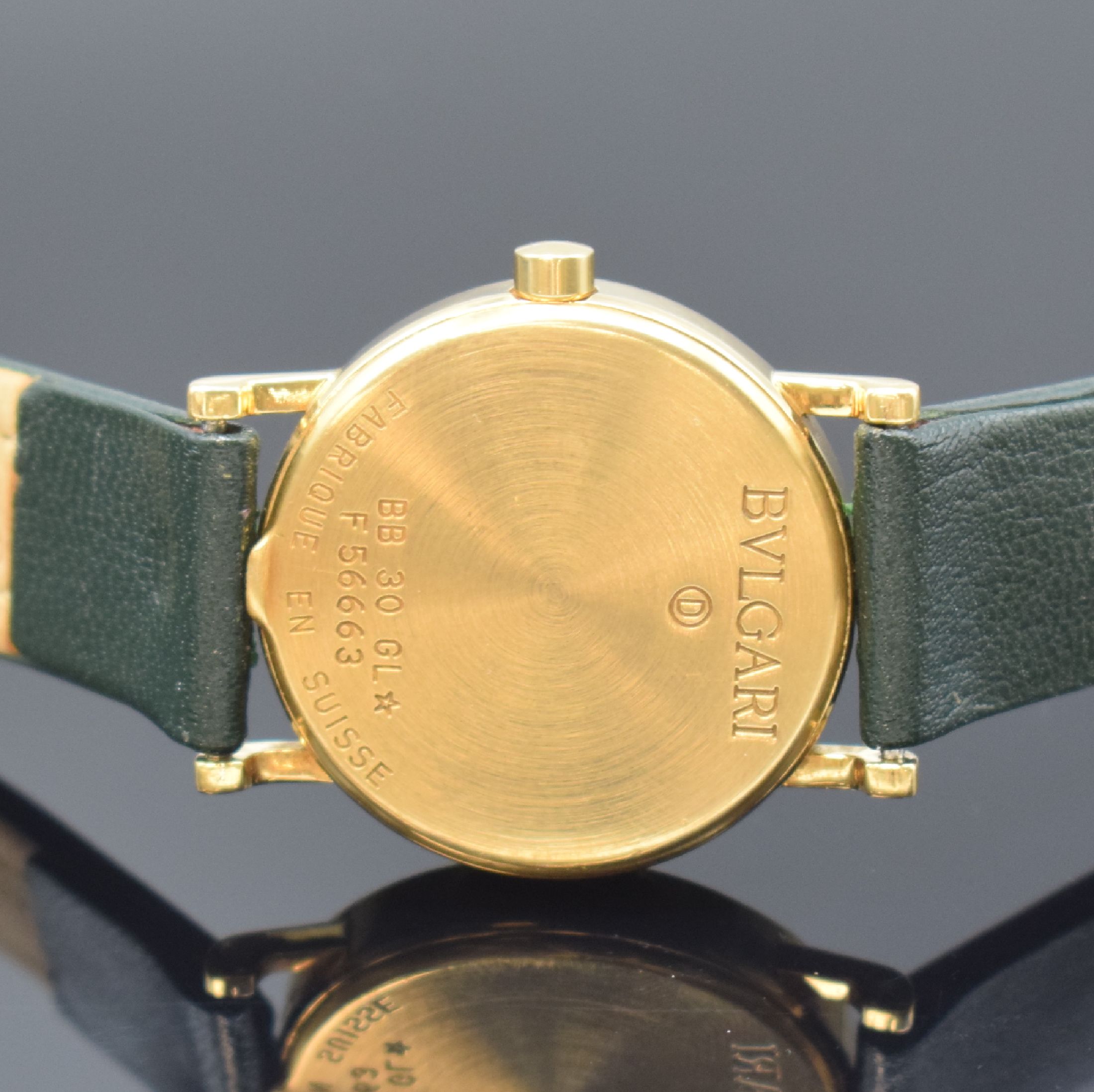 Detail c: BULGARI Armbanduhr in GG 750/000 Referenz BB 30 GL, Schweiz um 2000, quarz, Boden aufgedr., Lederband m. orig. Dornschl. in GG 750/000, schwarzes ...