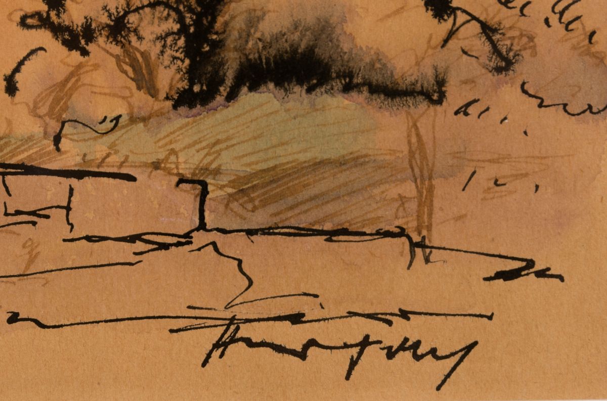 Detail d: Hanns Fay, 1888 Frankenthal - 1957 Neustadt/Wstr., drei Werke: a. Aquarell, pflügende Bauern in der Pfalz, Blick auf die Haardt, signiert, ca. 34.5 ...