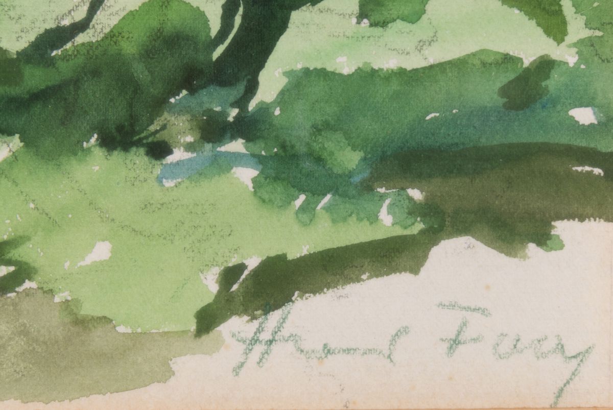 Detail e: Hanns Fay, 1888 Frankenthal - 1957 Neustadt/Wstr., drei Werke: a. Aquarell, pflügende Bauern in der Pfalz, Blick auf die Haardt, signiert, ca. 34.5 ...