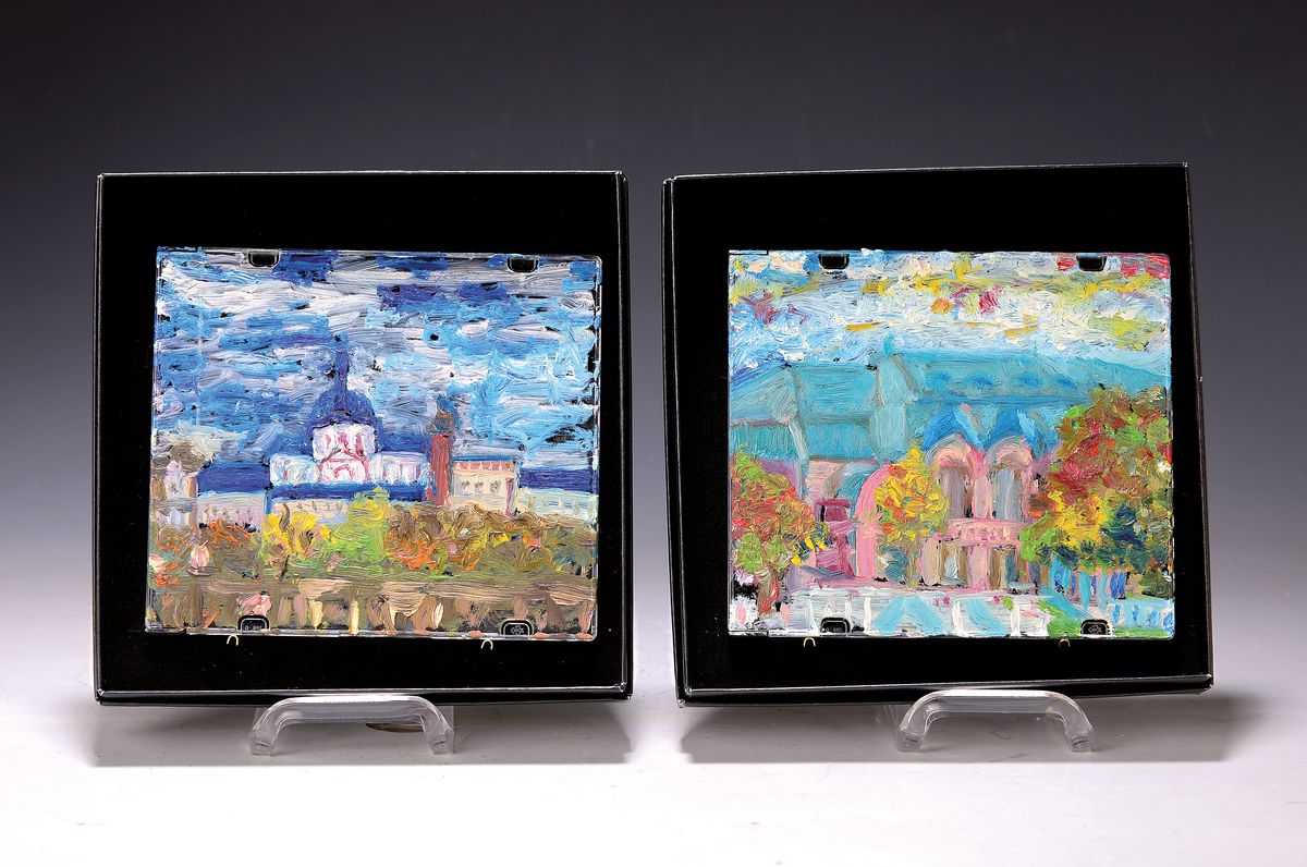 Heide Fahlbusch, 1939-2019, öl-Studie auf CD-Hülle, Stadtlandschaft, pastoser Farbauftrag,innen signiert und datiert 2007, 12,5x14 cm, in ...