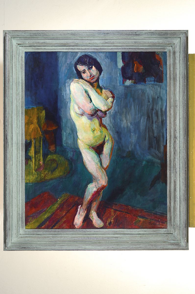 Detail k: Hans Purrmann, 1880 Speyer - München 1966, stehender Frauenakt, Öl/Lwd, signiert, aus 1914, früher expressiver Akt mit verschränktenArmen, ...