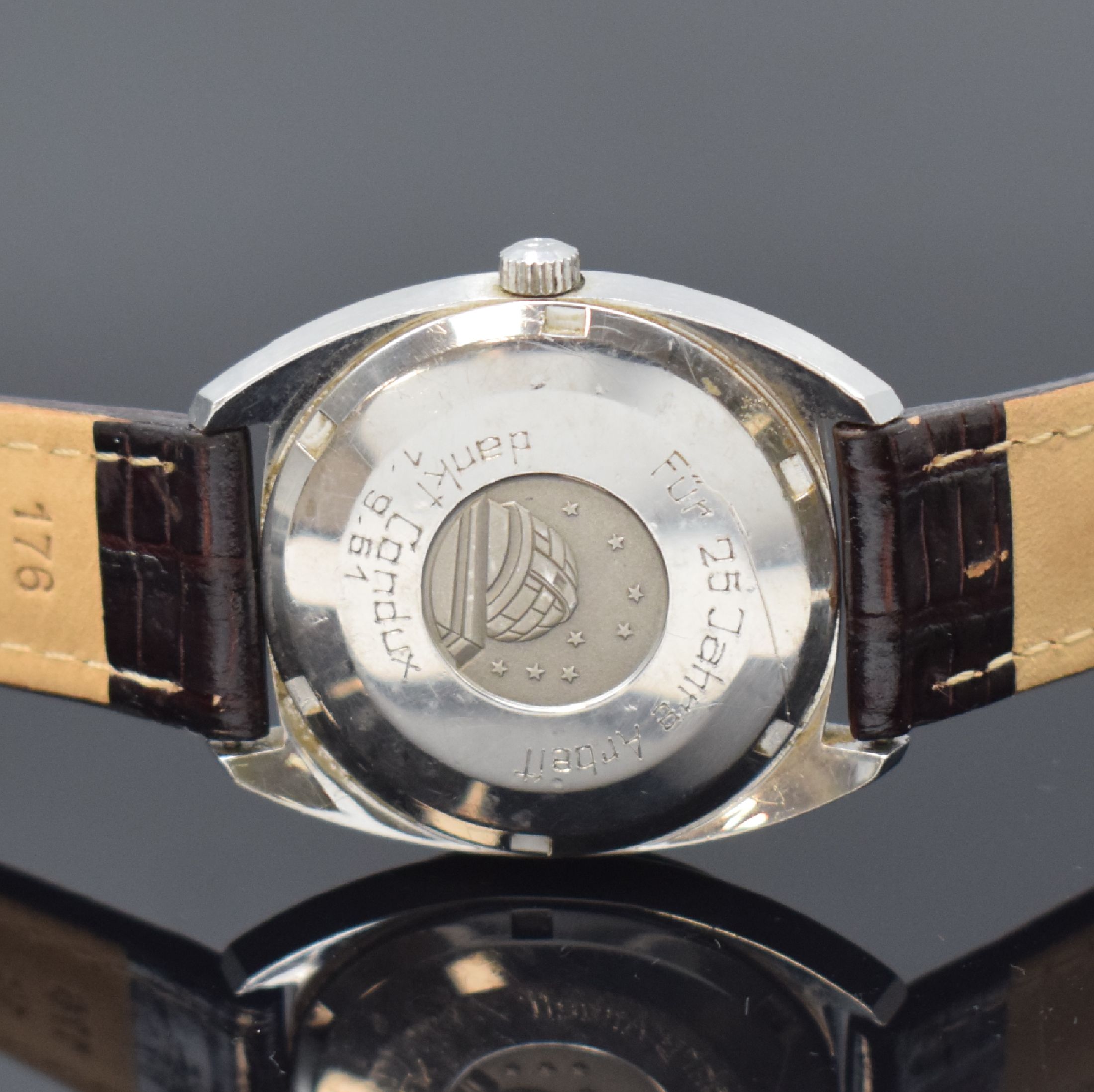 Detail c: OMEGA Herrenarmbanduhr Constellation Chronometer Referenz 168.029, Automatik, Schweiz um 1961, Edelstahlgeh., Boden m. Darst. Sternwarte und ...