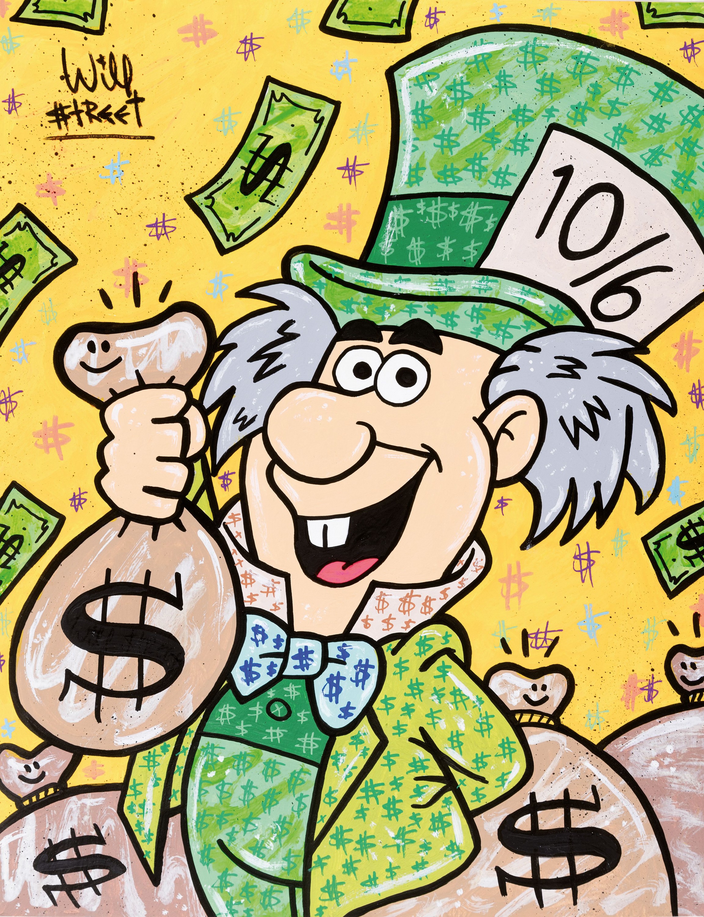 Will Street, geb. 1979 USA, Zeichnung, Mischtechnik auf Papier, "Millionaire mad Hatter", verso signiert und datiert 2023, mit Certificate ...