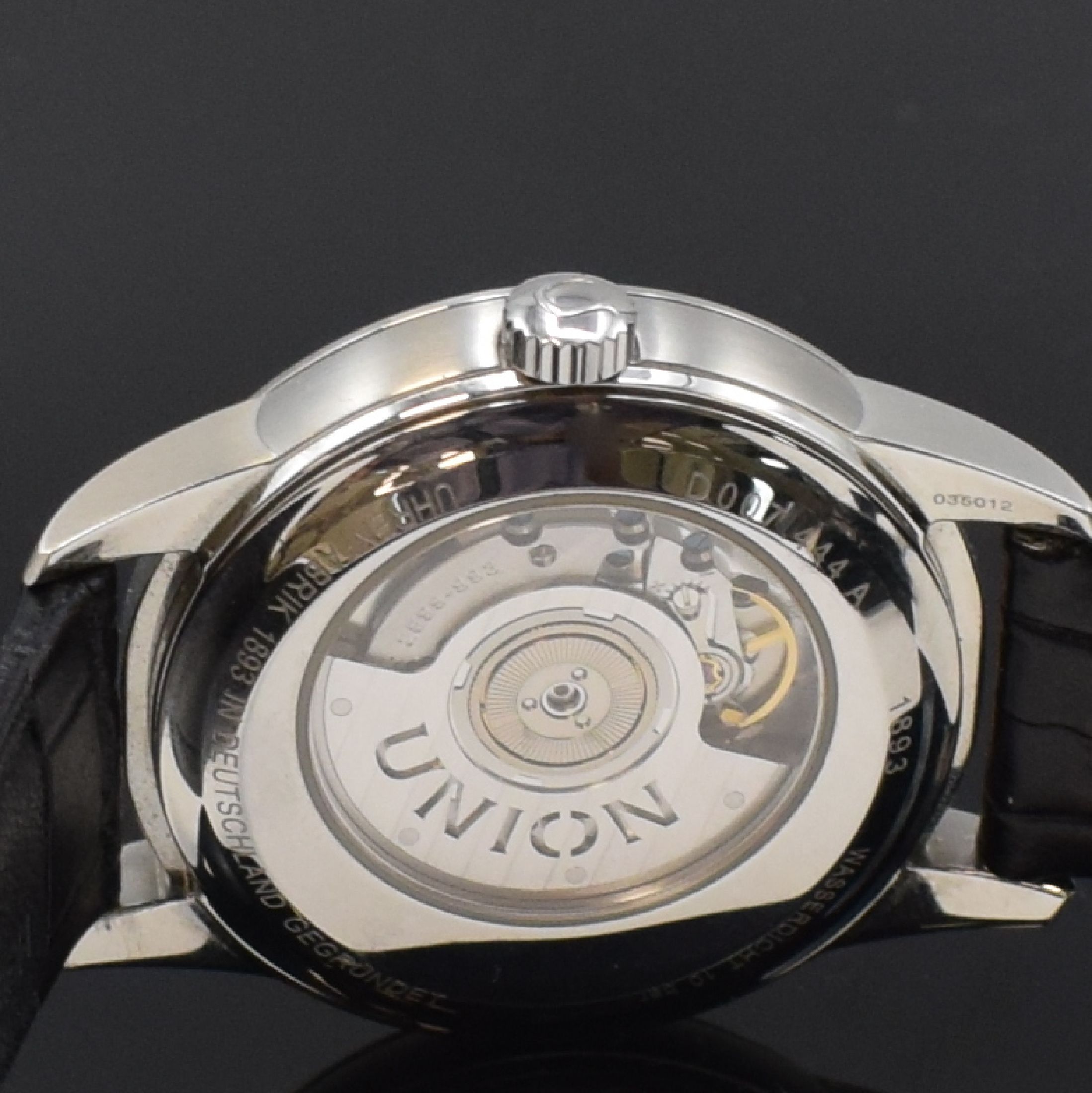 Detail e: UNION GLASHÜTTE/SA. 1893 große Sekunde Herrenarmbanduhr mit ausgefallener Anzeige Referenz D007.444A, Deutschland um 2018, Automatik, beids. vergl. ...