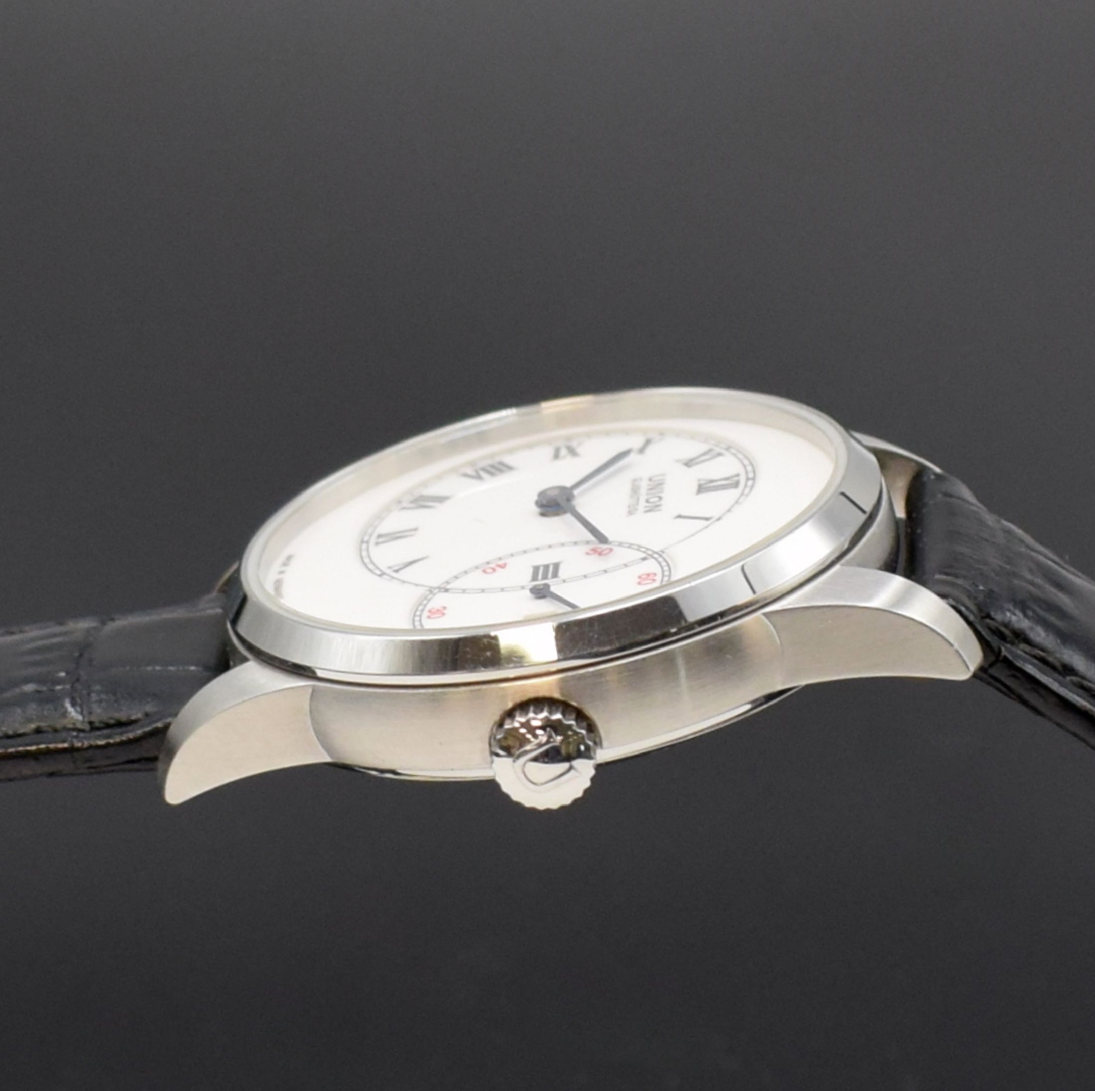Detail f: UNION GLASHÜTTE/SA. 1893 große Sekunde Herrenarmbanduhr mit ausgefallener Anzeige Referenz D007.444A, Deutschland um 2018, Automatik, beids. vergl. ...