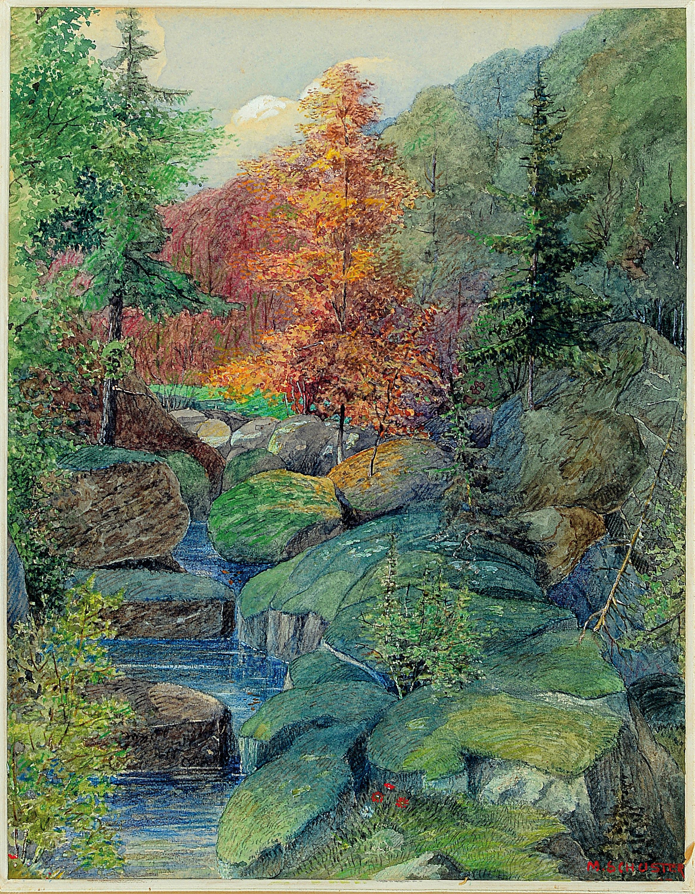 Karl Maria Schuster, 1871 Purkersdorf - 1953 Wien, Schüler der Wiener Akademie, Parklandschaft, Aquarell/Papier, li. unten in Rot signiert und dat. ...
