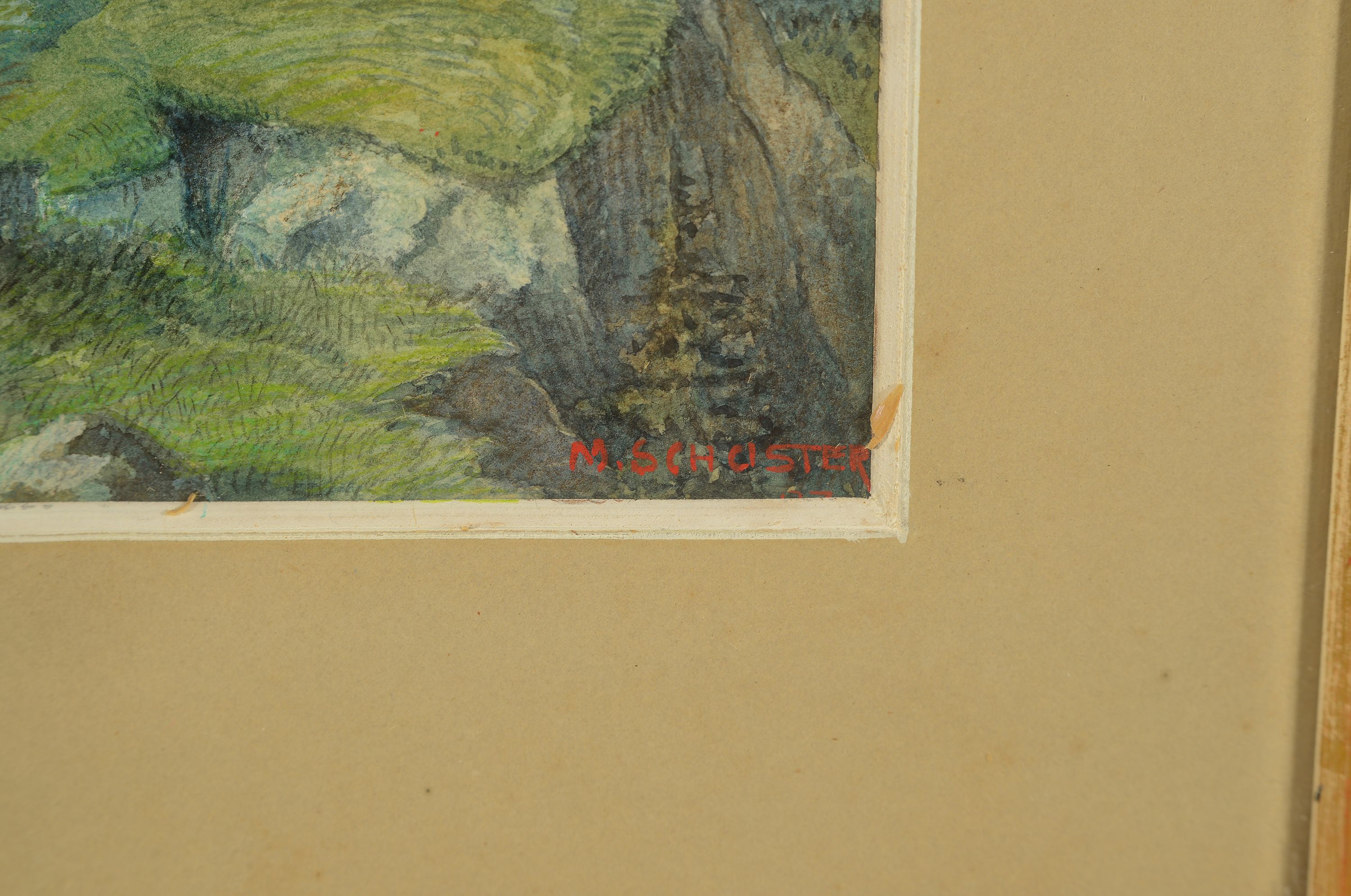 Detail a: Karl Maria Schuster, 1871 Purkersdorf - 1953 Wien, Schüler der Wiener Akademie, Parklandschaft, Aquarell/Papier, li. unten in Rot signiert und dat. ...