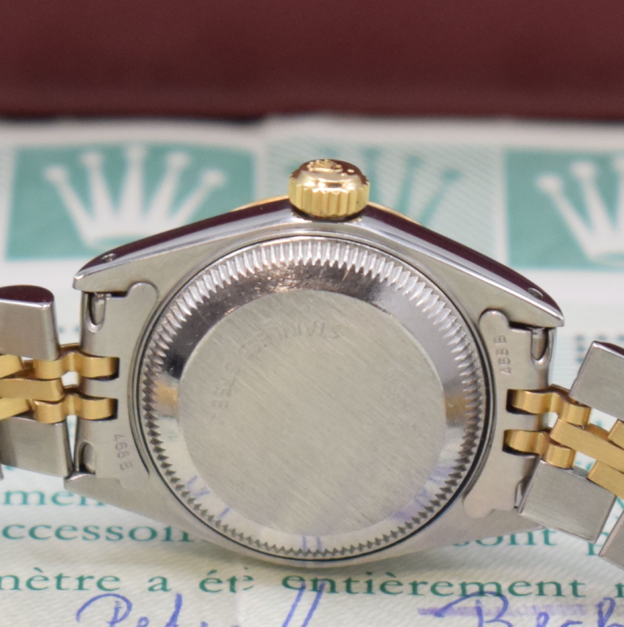 Detail d: ROLEX Oyster Perpetual Datejust Damenarmbanduhr Referenz 69173, Schweiz verk. 09/1991 lt. beil. orig. Zertifikat, Automatik, Edelstahl u. Gold komb., ...