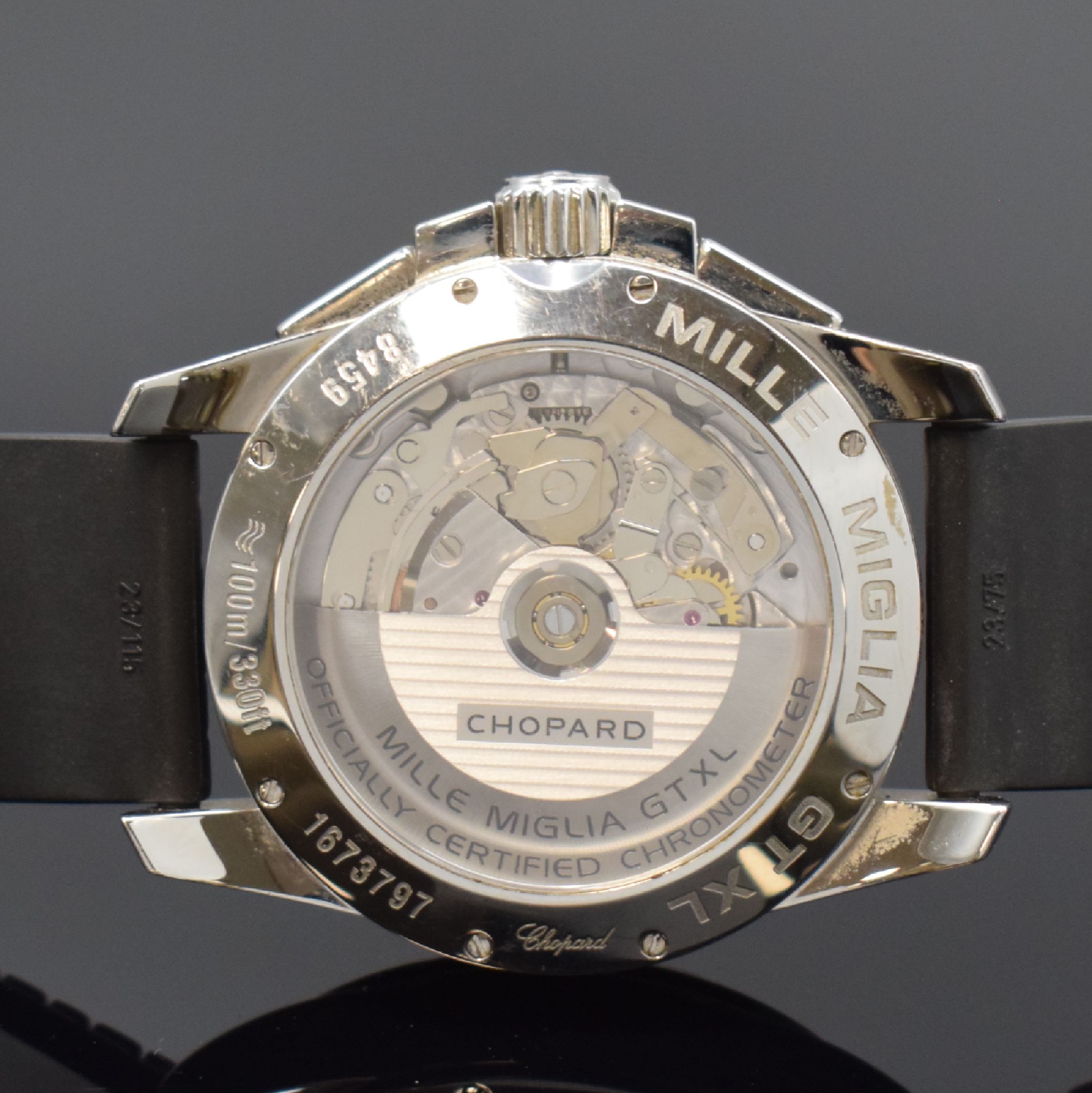 Detail d: CHOPARD Armbandchronograph Mille Miglia GT XL Referenz 8459, Schweiz um 2010, Automatik, Chronometer in Edelstahl, orig. Kautschukband (besch.) m. ...