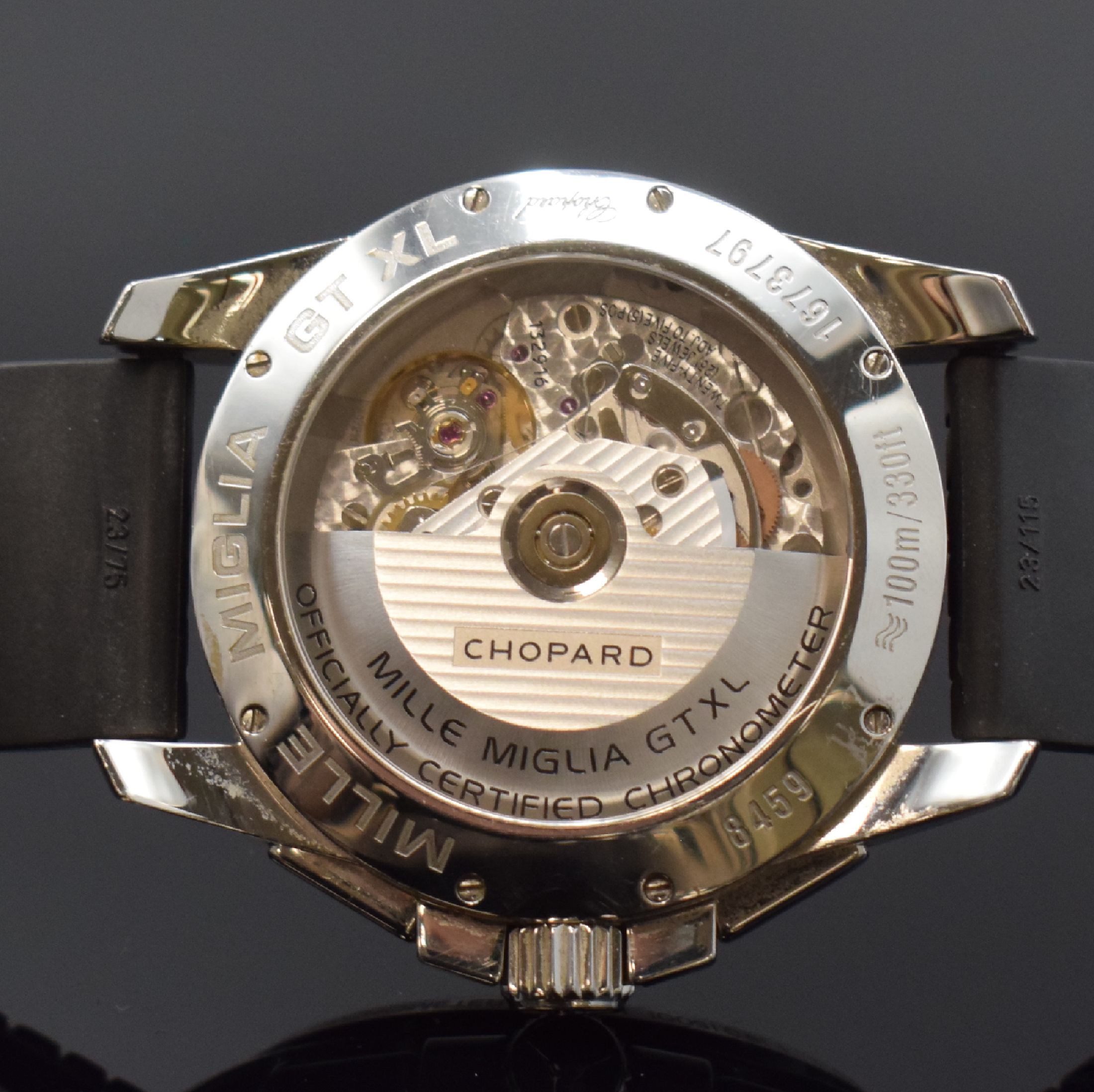 Detail e: CHOPARD Armbandchronograph Mille Miglia GT XL Referenz 8459, Schweiz um 2010, Automatik, Chronometer in Edelstahl, orig. Kautschukband (besch.) m. ...