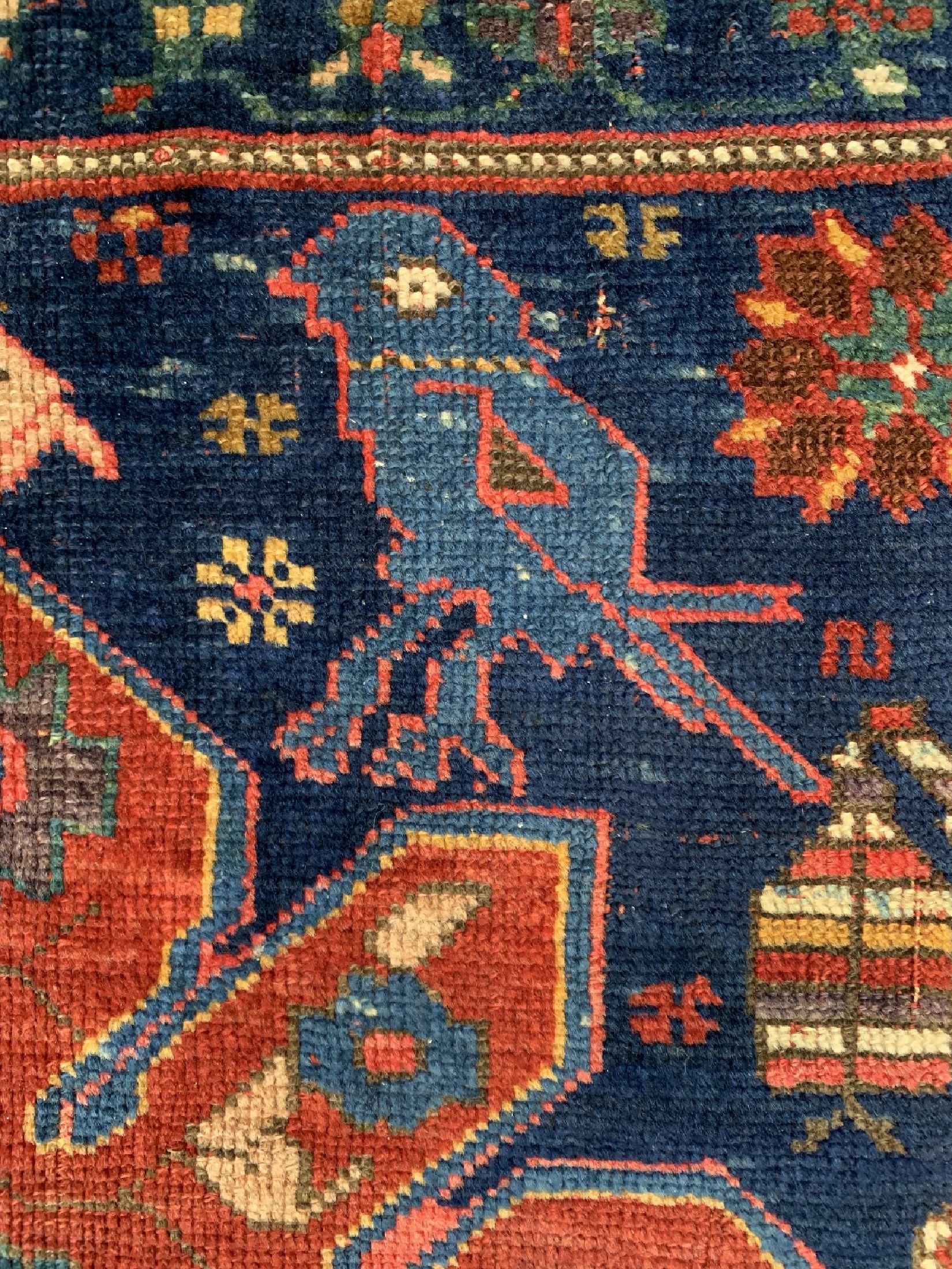 Detail d: Vogel Karabagh antik, Kaukasus, 19.Jhd, Wolle auf Wolle, ca. 250 x 156 cm, EHZ: 3