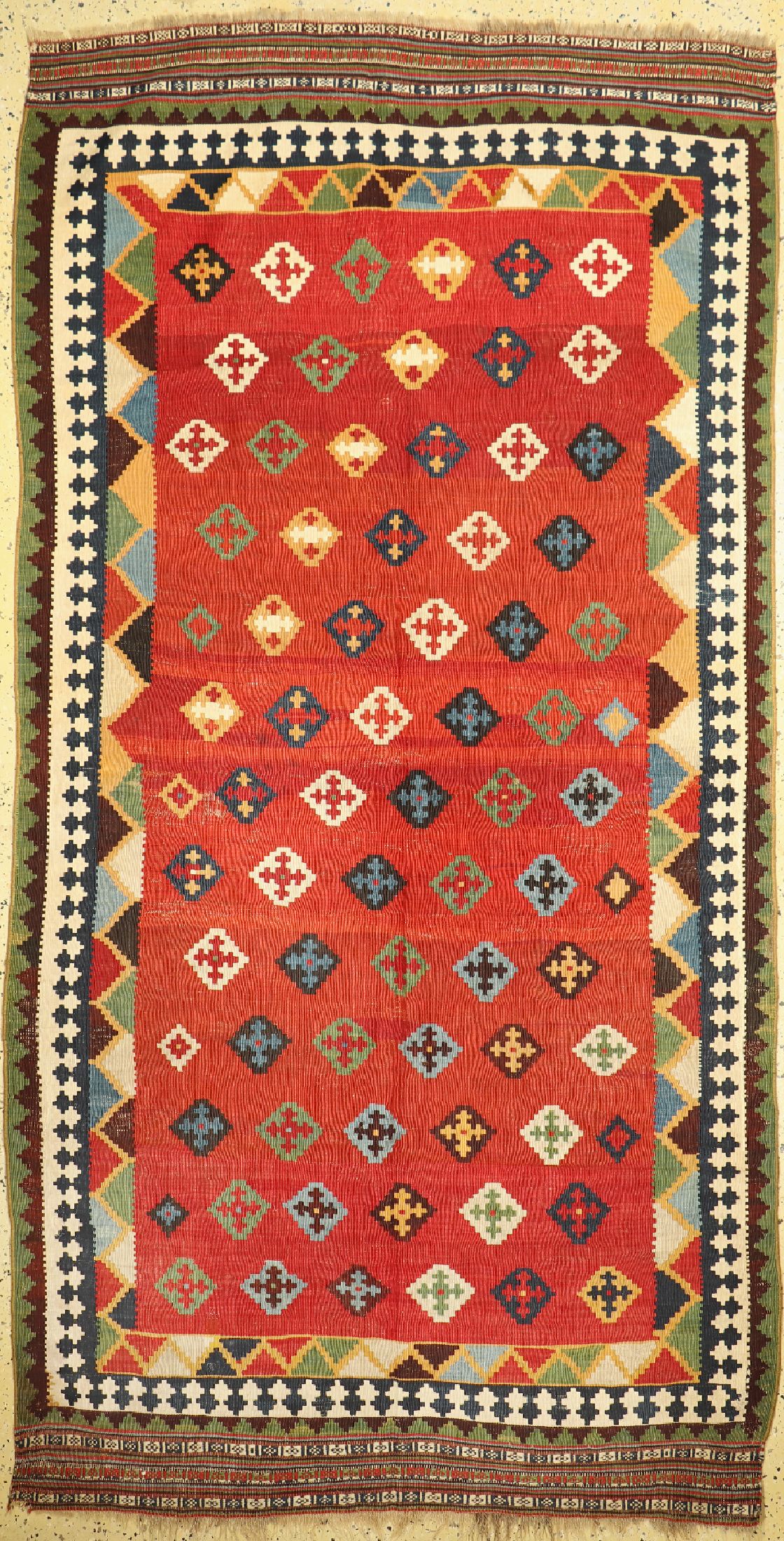 Ghaschgai Kelim antik, Persien, 19.Jhd, Wolle auf Wolle, ca. 280 x 145 cm, EHZ: 2