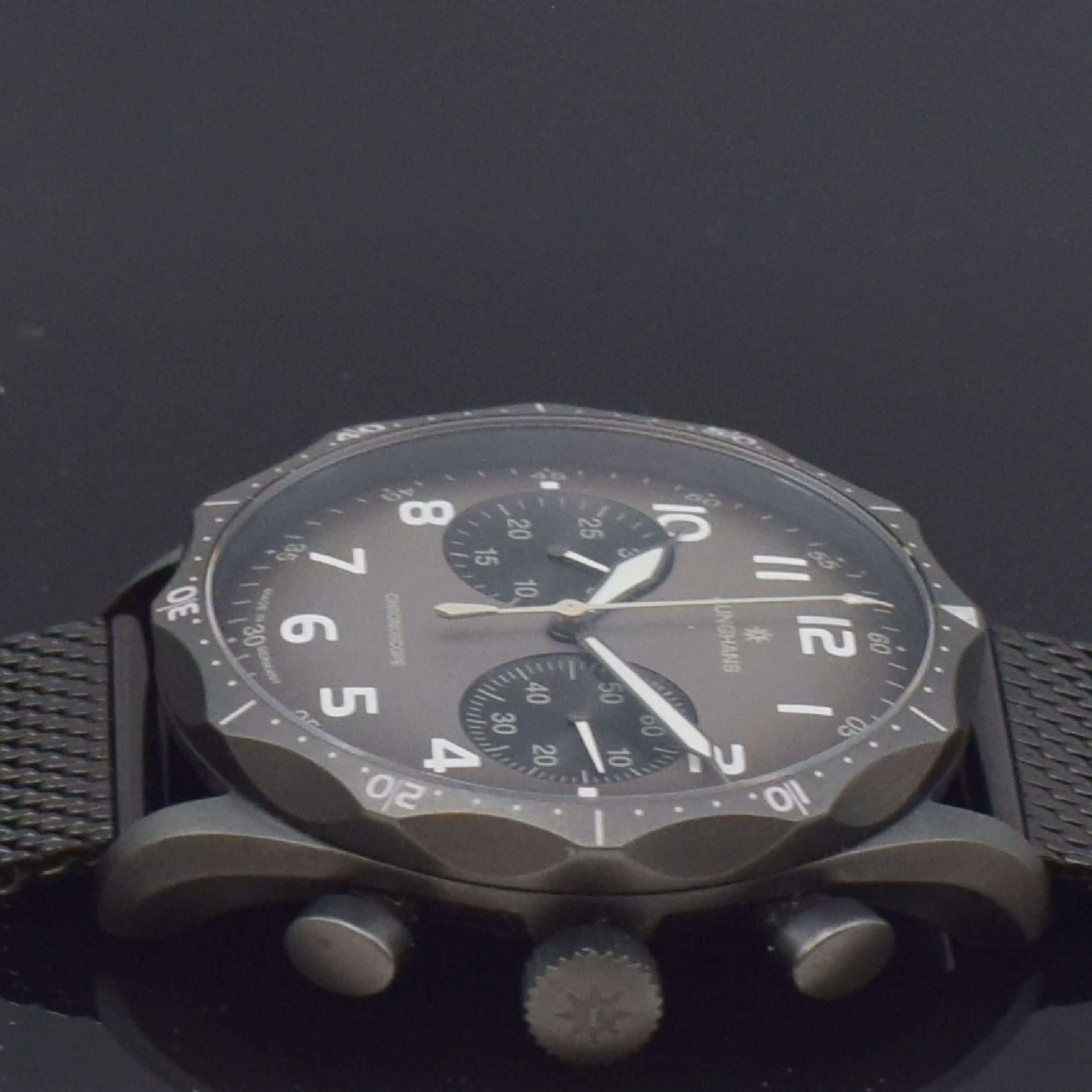 Detail d: JUNGHANS Meister Pilot Armbandchronograph Referenz 027/3794.00, Deutschland um 2018, Automatik, geschw. Stahlgeh., Boden 7-fach verschr., beids. ...