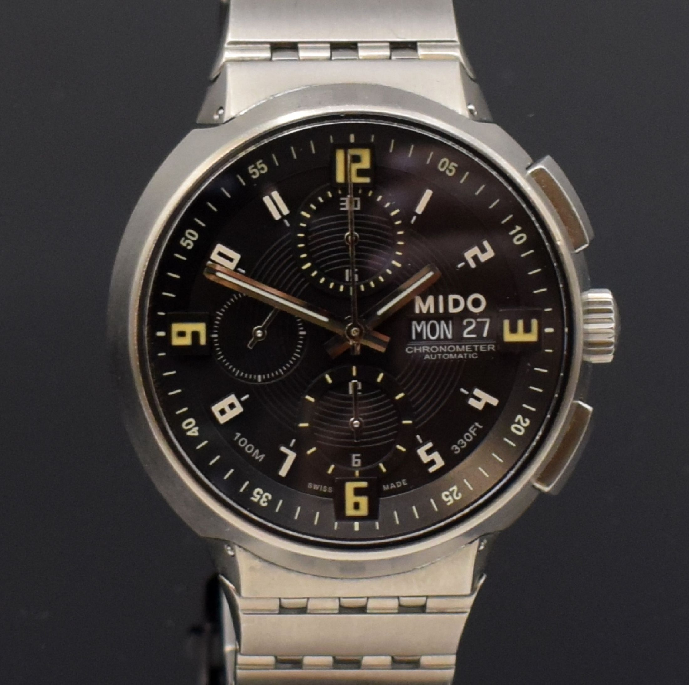 Detail c: MIDO All Dial Herrenarmbanduhr mit Chronograph Referenz 8360-8, Schweiz um 2015, Titangehäuse inkl. Titanband m. Faltschl., schwarzes Zifferbl. m. ...