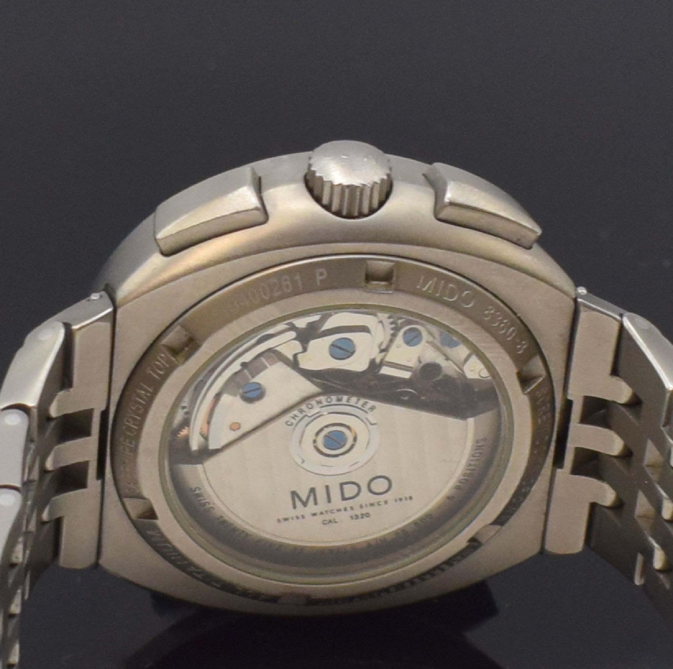 Detail g: MIDO All Dial Herrenarmbanduhr mit Chronograph Referenz 8360-8, Schweiz um 2015, Titangehäuse inkl. Titanband m. Faltschl., schwarzes Zifferbl. m. ...