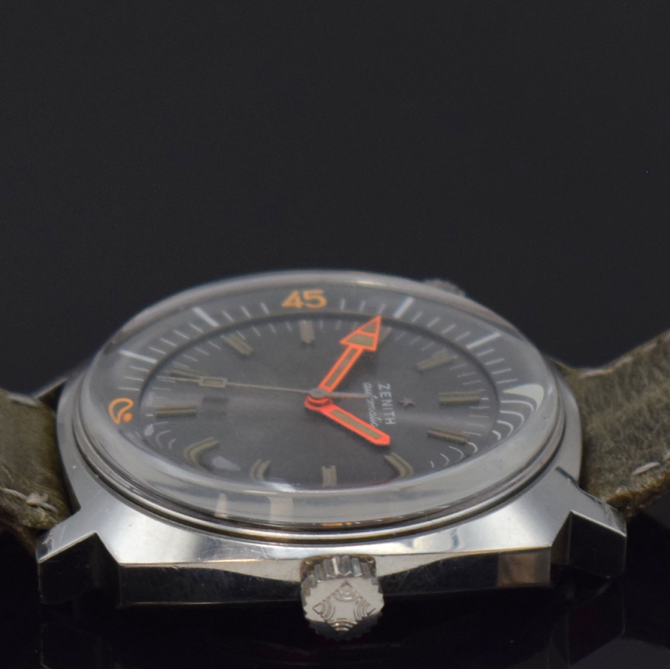 Detail c: ZENITH Super Sub Sea Diver Referenz A3635 seltene Herrenarmbanduhr, Schweiz um 1968, Automatik, massives Gehäuse in Stahl, Boden geschr., neutr. ...