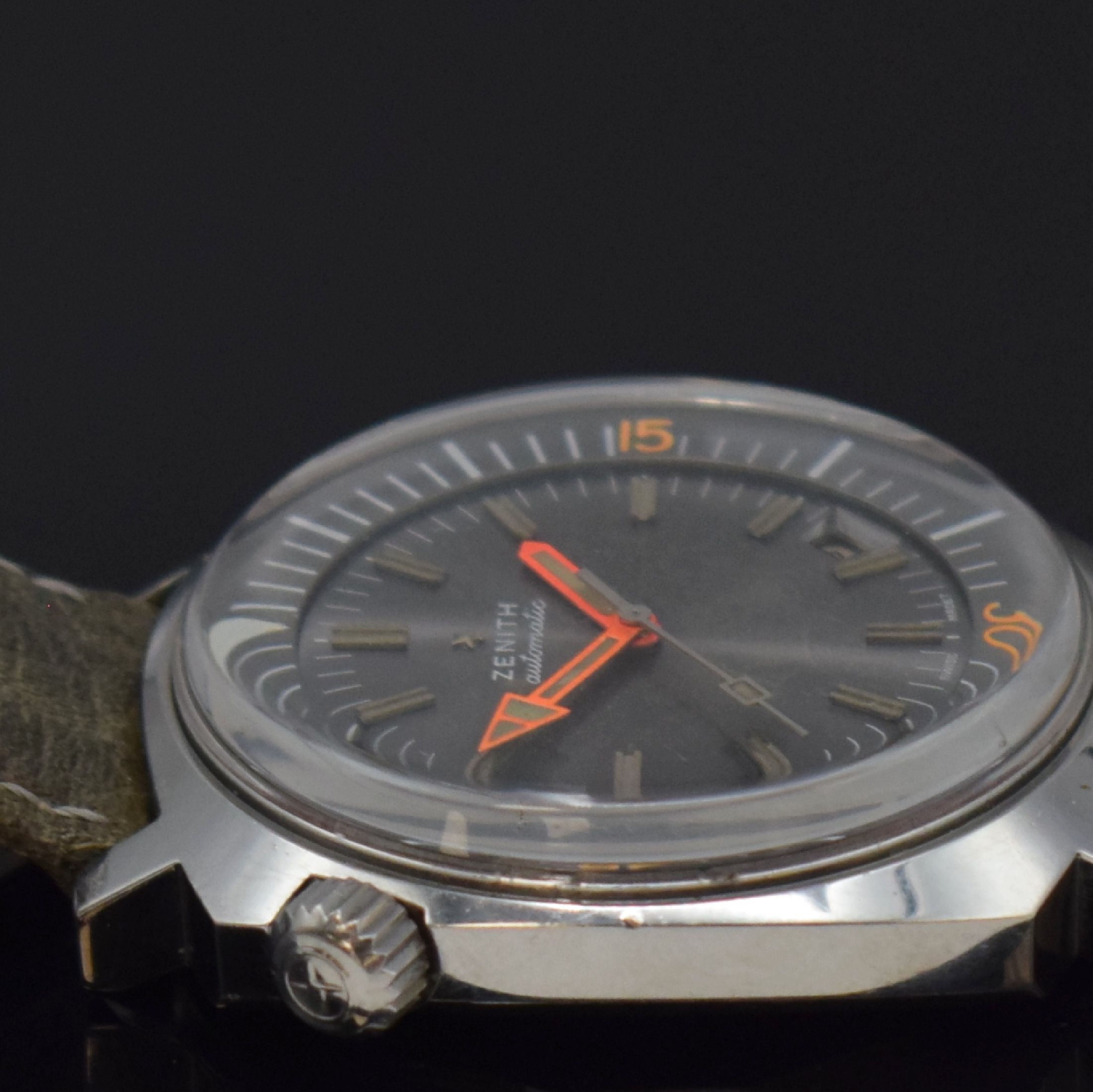 Detail d: ZENITH Super Sub Sea Diver Referenz A3635 seltene Herrenarmbanduhr, Schweiz um 1968, Automatik, massives Gehäuse in Stahl, Boden geschr., neutr. ...