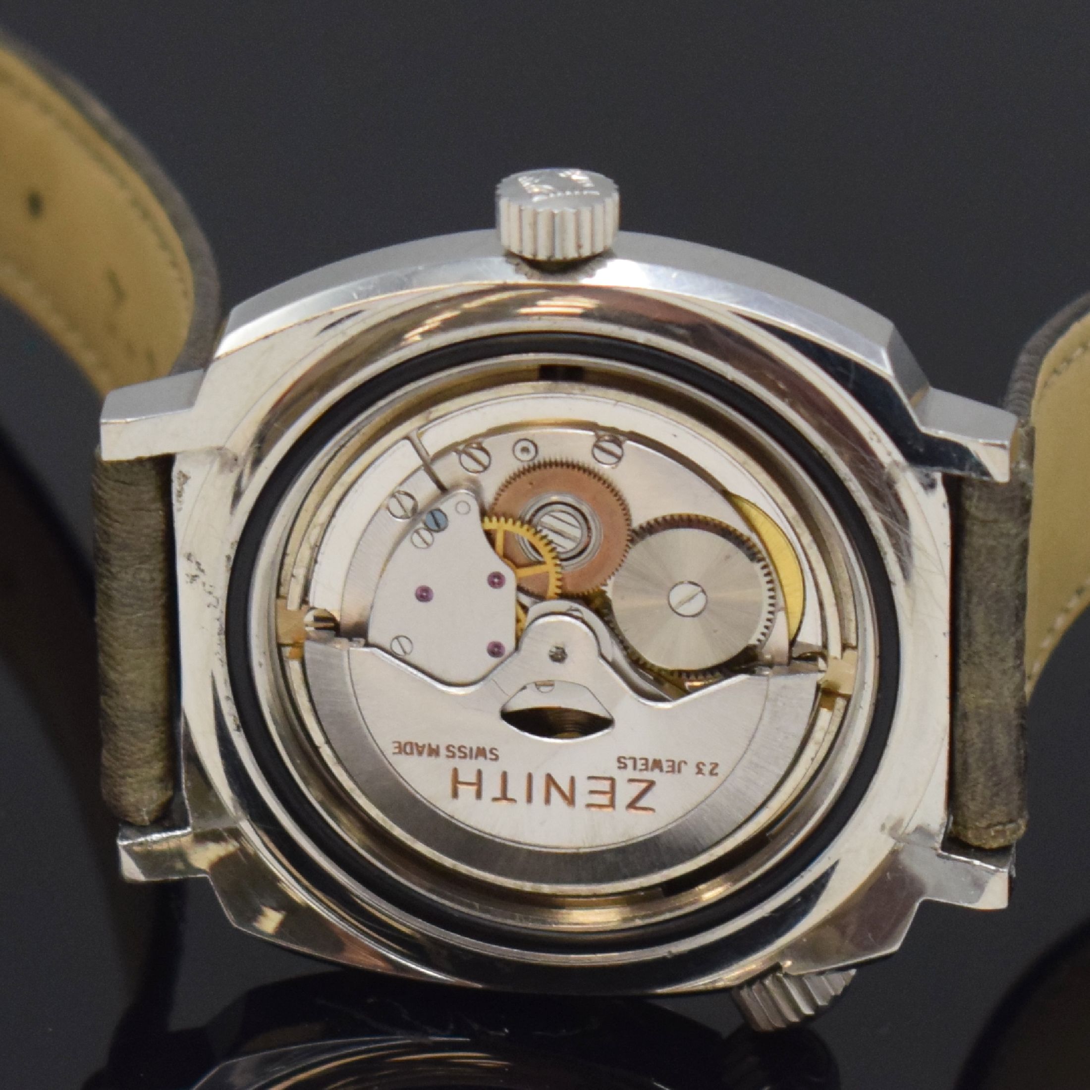 Detail f: ZENITH Super Sub Sea Diver Referenz A3635 seltene Herrenarmbanduhr, Schweiz um 1968, Automatik, massives Gehäuse in Stahl, Boden geschr., neutr. ...