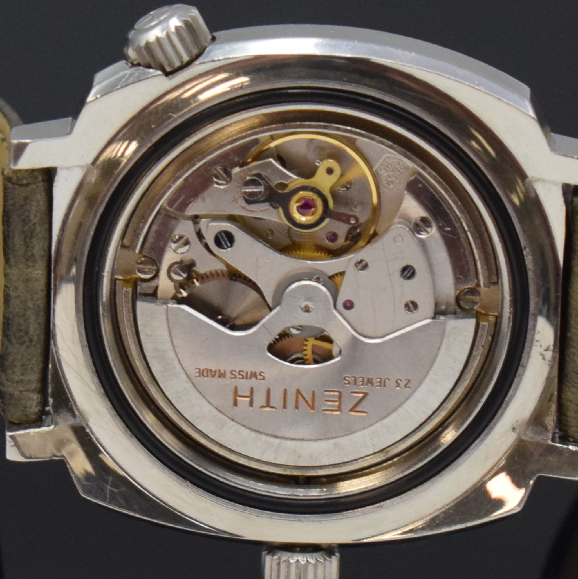 Detail g: ZENITH Super Sub Sea Diver Referenz A3635 seltene Herrenarmbanduhr, Schweiz um 1968, Automatik, massives Gehäuse in Stahl, Boden geschr., neutr. ...
