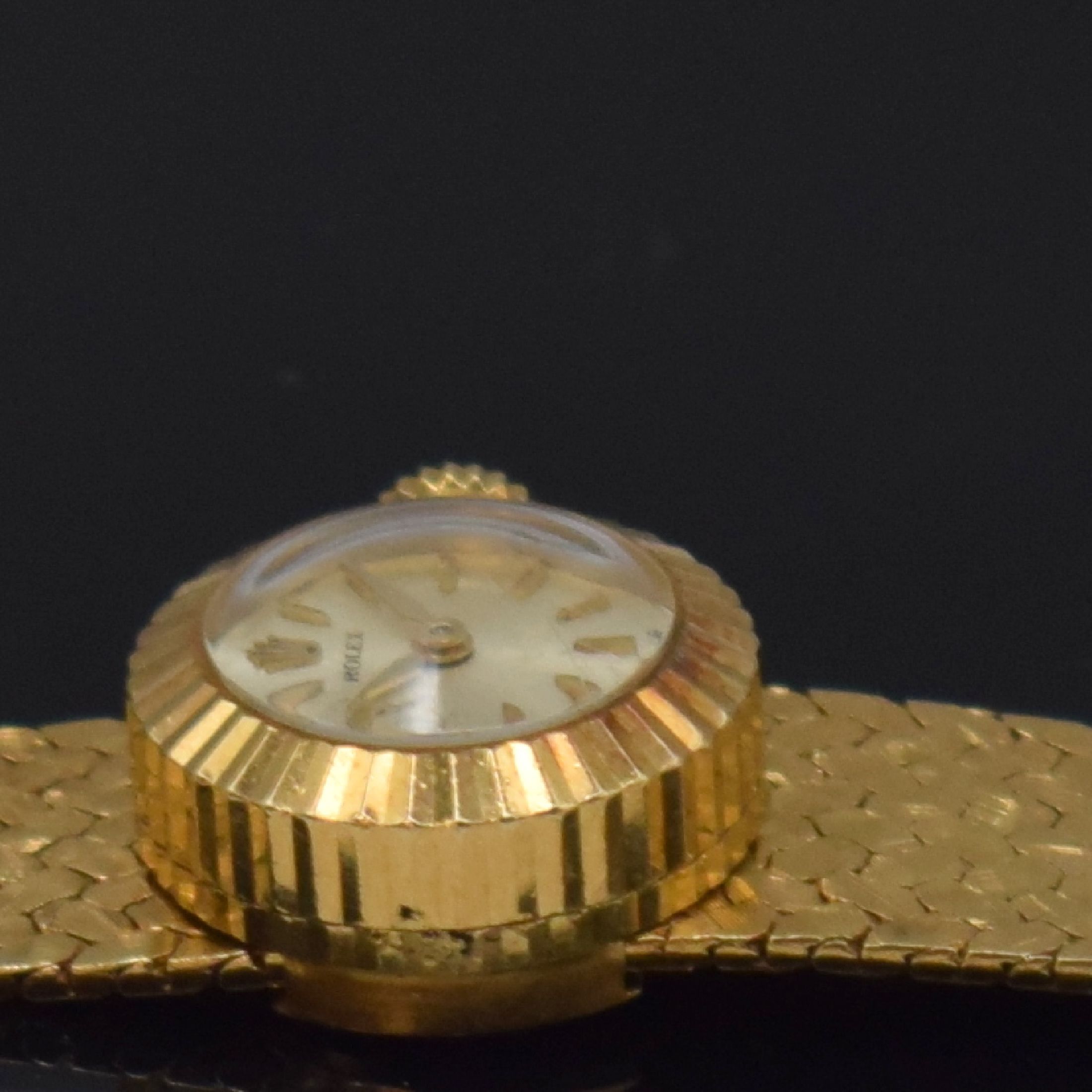 Detail d: ROLEX Orchid Damenarmbanduhr in GG 750/000 Referenz 2059 mit original Garantieschein, Schweiz verk. 11/1969, Handaufzug, 2-teil. Geh., Boden ...
