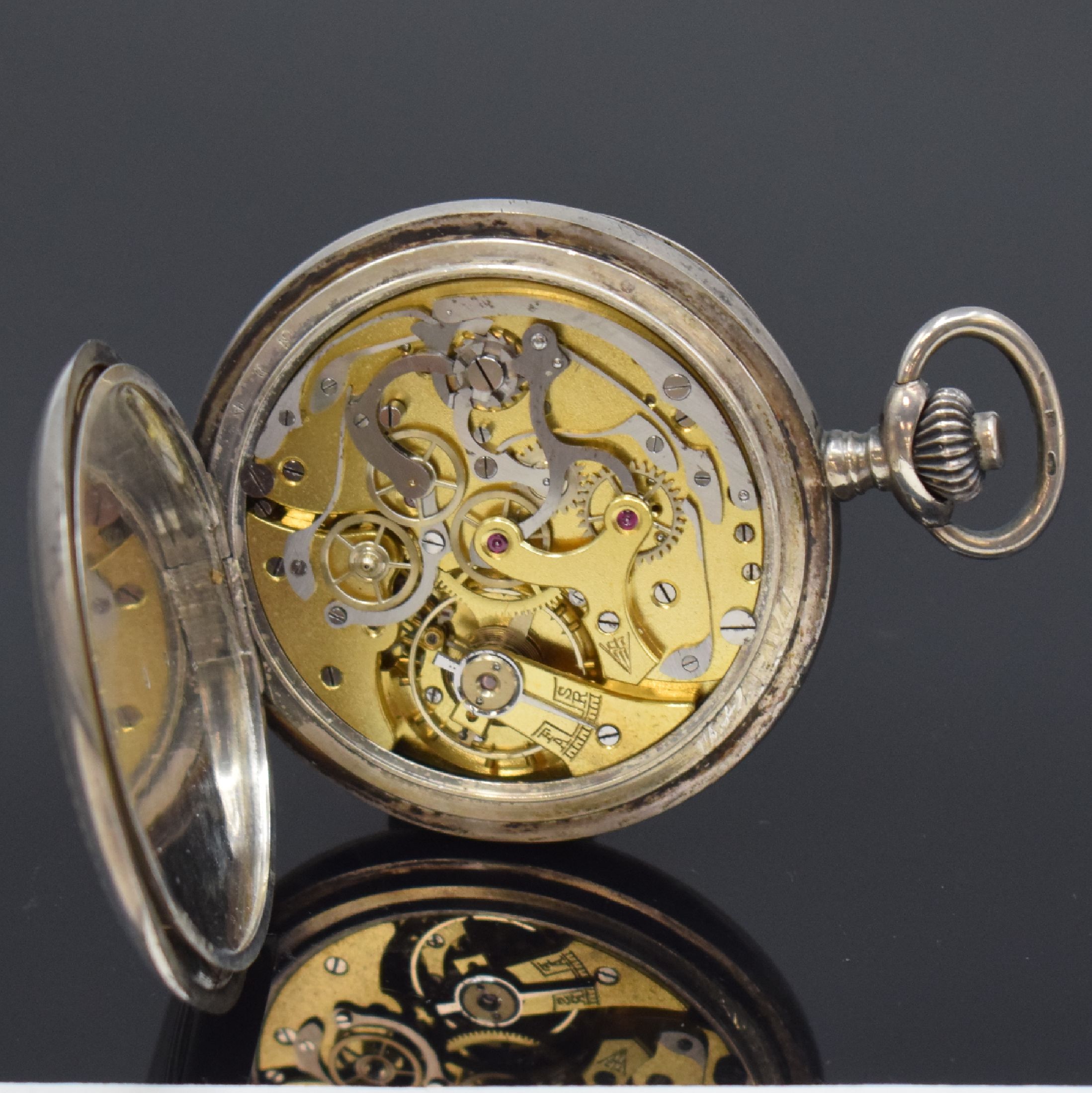 Detail d: ATO offene Herrentaschenuhr mit Chronograph, Schweiz um 1915, Emailzifferbl. m. arab. Zahlen besch., versch. Hilfsskalen, 30-Min.- Zähler, verg. ...