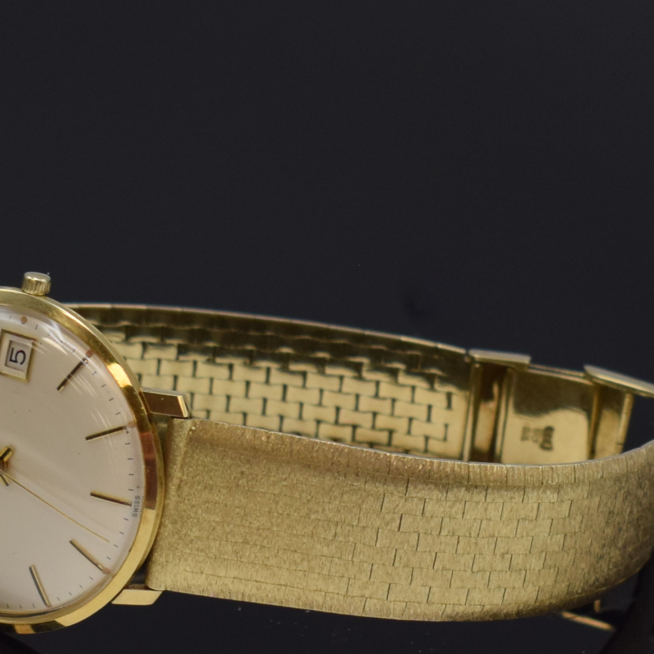 Detail c: ETERNA-MATIC Herrenarmbanduhr in GG 750/000 mit neutralem Goldband in GG 585/000, Schweiz um 1965, Automatik, 3-teil. Gehäuse, Boden u. Glasrd. ...