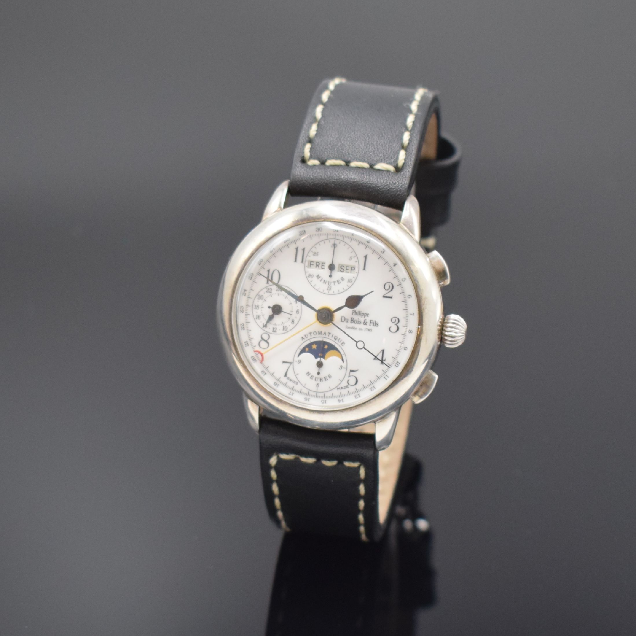 DU BOIS & FILS Armbanduhr Le Chronograph 1910 in Sterlingsilber, Automatik, Schweiz um 1986, Jubiläumsausgabe anl. 100 Jahre Bestehens gleichnamiger ...