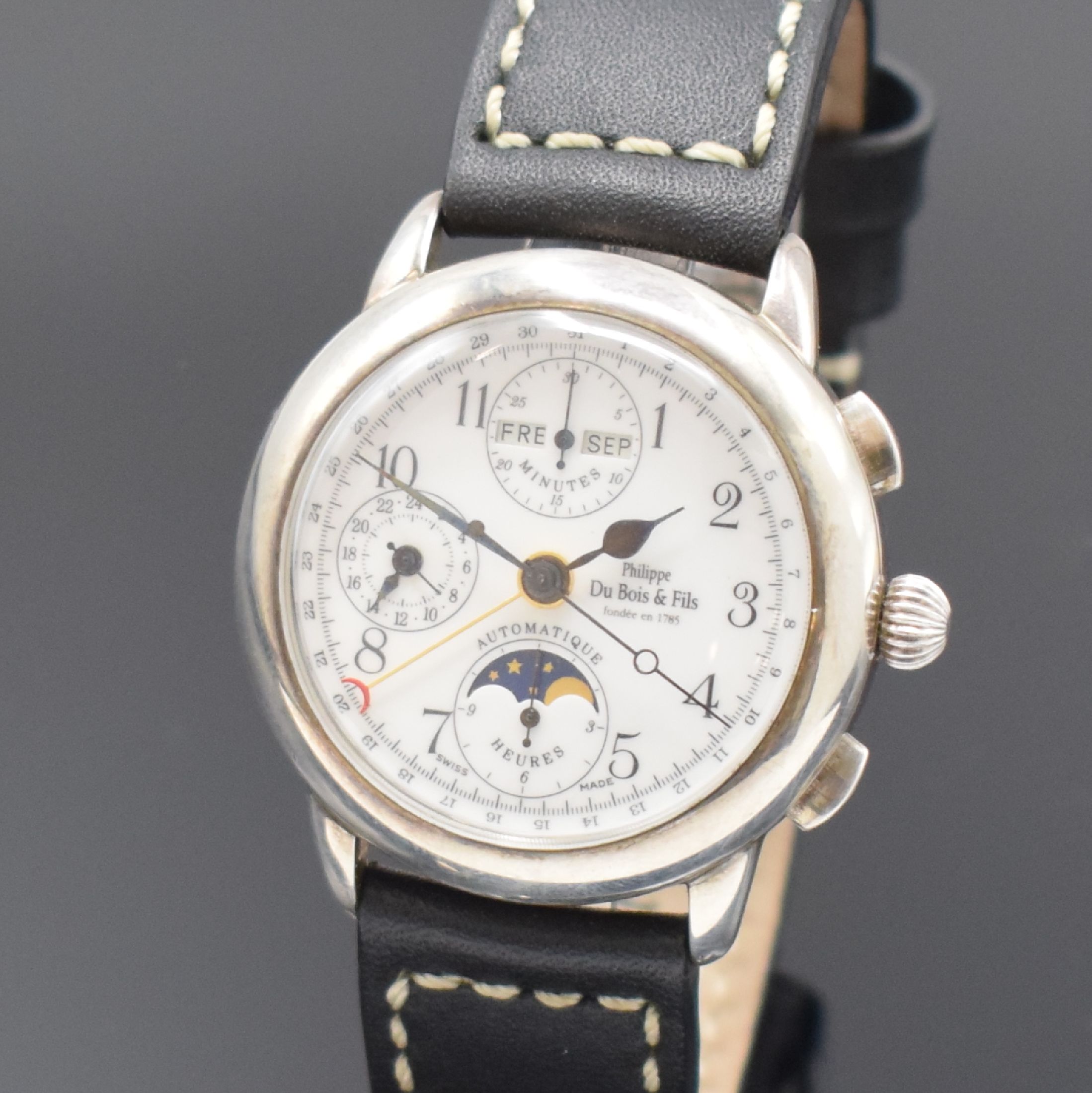 Detail a: DU BOIS & FILS Armbanduhr Le Chronograph 1910 in Sterlingsilber, Automatik, Schweiz um 1986, Jubiläumsausgabe anl. 100 Jahre Bestehens gleichnamiger ...