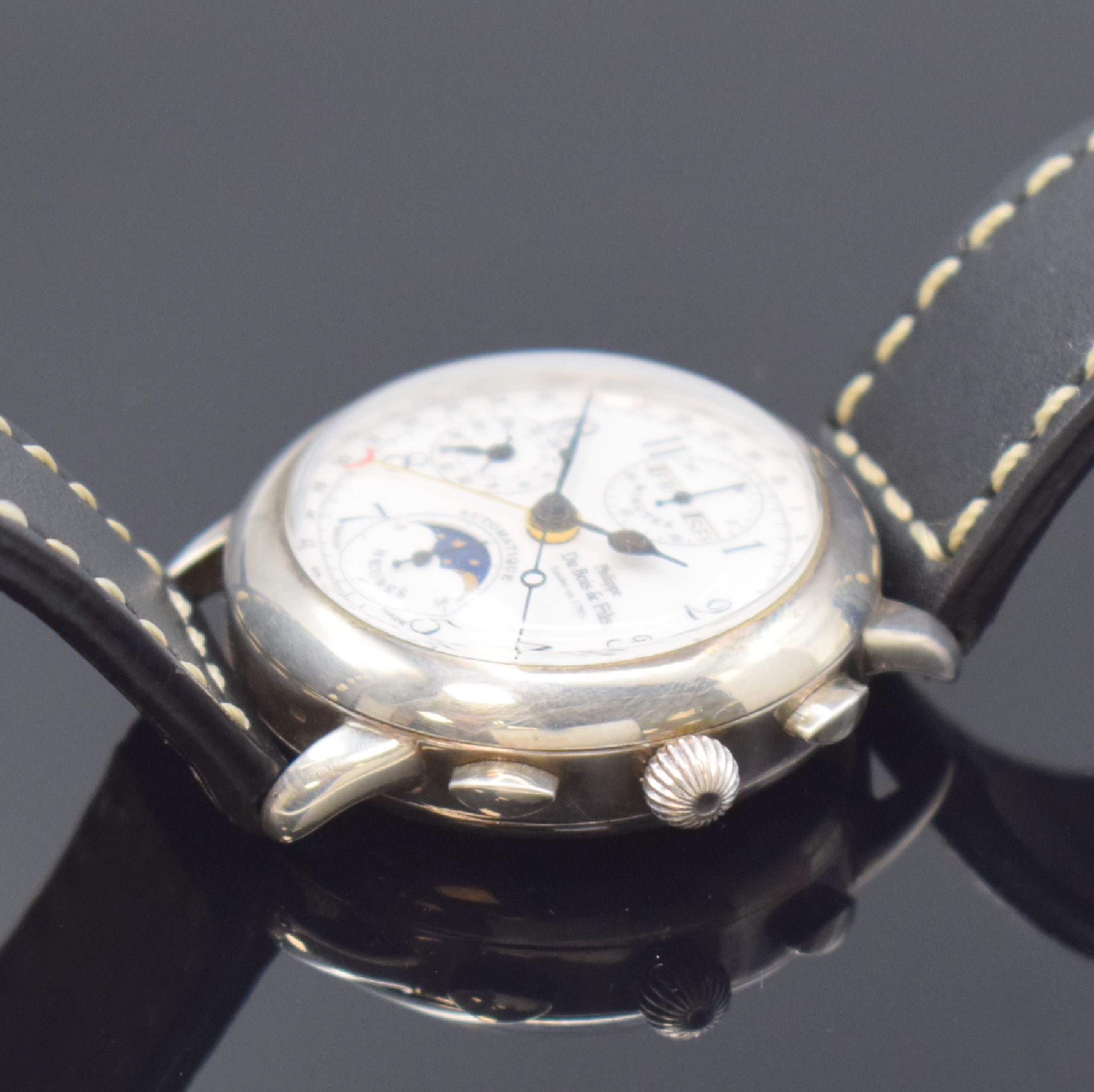 Detail b: DU BOIS & FILS Armbanduhr Le Chronograph 1910 in Sterlingsilber, Automatik, Schweiz um 1986, Jubiläumsausgabe anl. 100 Jahre Bestehens gleichnamiger ...