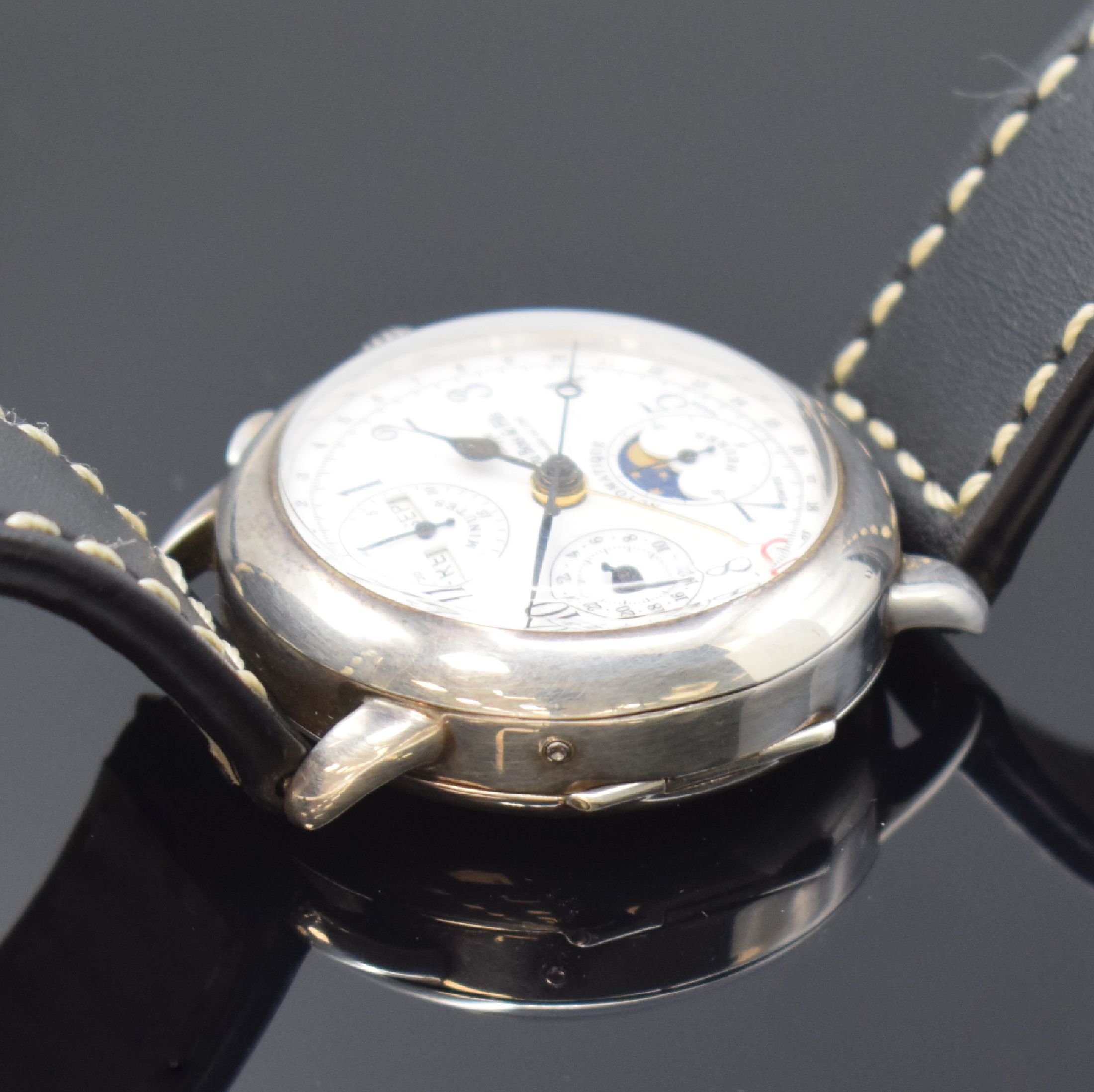 Detail c: DU BOIS & FILS Armbanduhr Le Chronograph 1910 in Sterlingsilber, Automatik, Schweiz um 1986, Jubiläumsausgabe anl. 100 Jahre Bestehens gleichnamiger ...