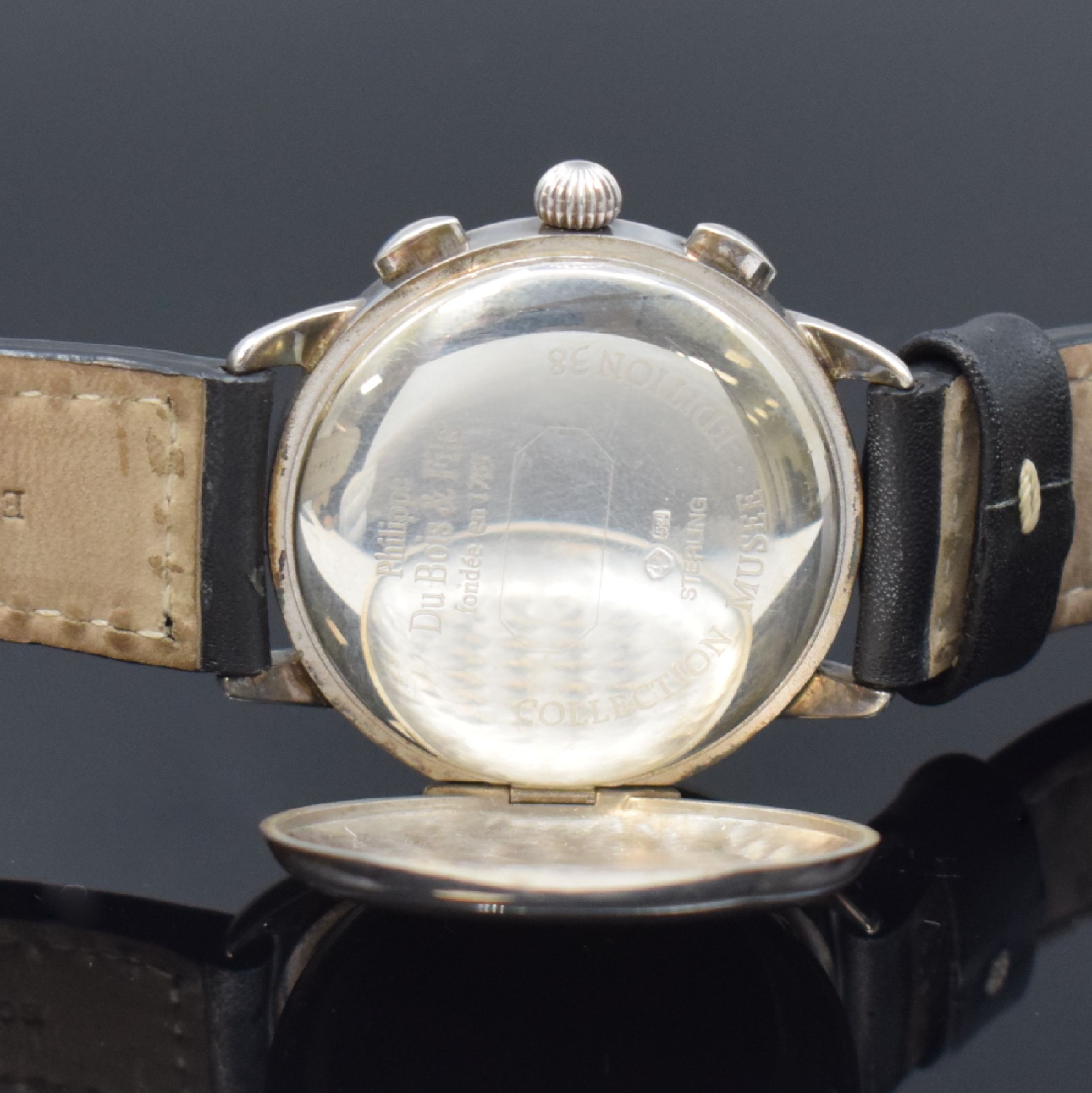 Detail f: DU BOIS & FILS Armbanduhr Le Chronograph 1910 in Sterlingsilber, Automatik, Schweiz um 1986, Jubiläumsausgabe anl. 100 Jahre Bestehens gleichnamiger ...
