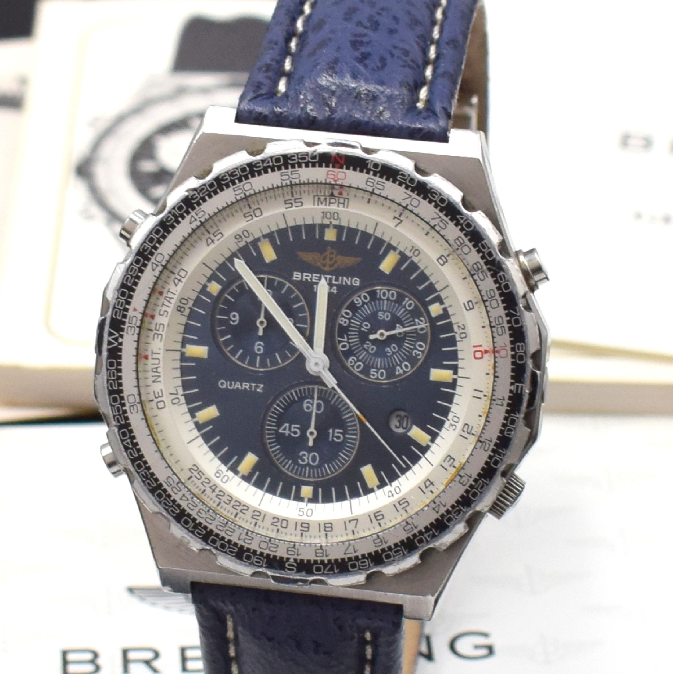 Detail a: BREITLING Navitimer Jupiter Pilot Flieger- Chronograph in Stahl Referenz A59027, Schweiz lt. orig. Papier verk. 1992, quarz, verschr. Geh., beids. ...
