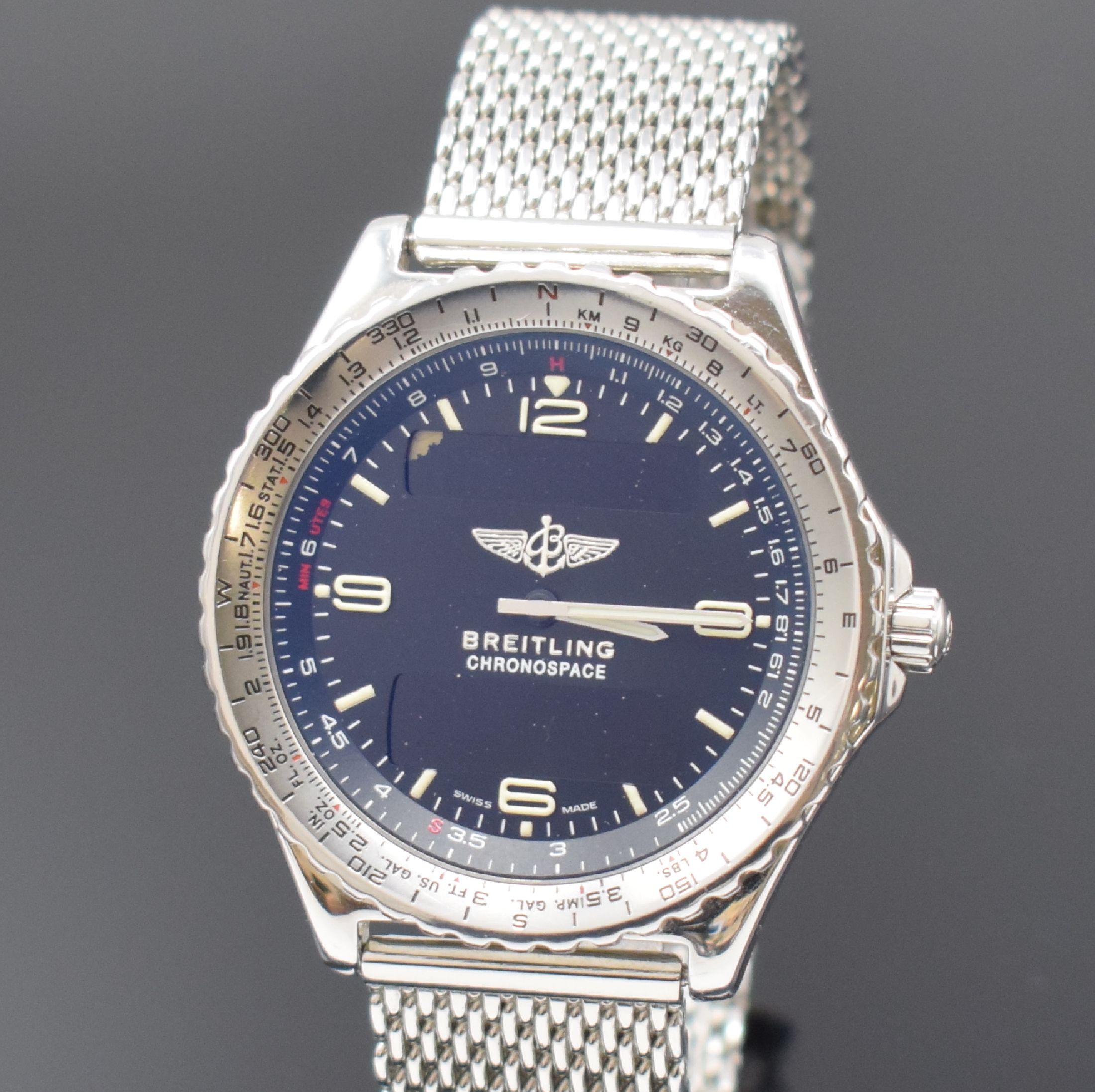 Detail a: BREITLING Chronospace Herrenarmbanduhr in Stahl Referenz A56012.1, Schweiz um 2000, quarz, Boden aufgedr., neutr. Stahlband, beids. drehbare Lunette ...