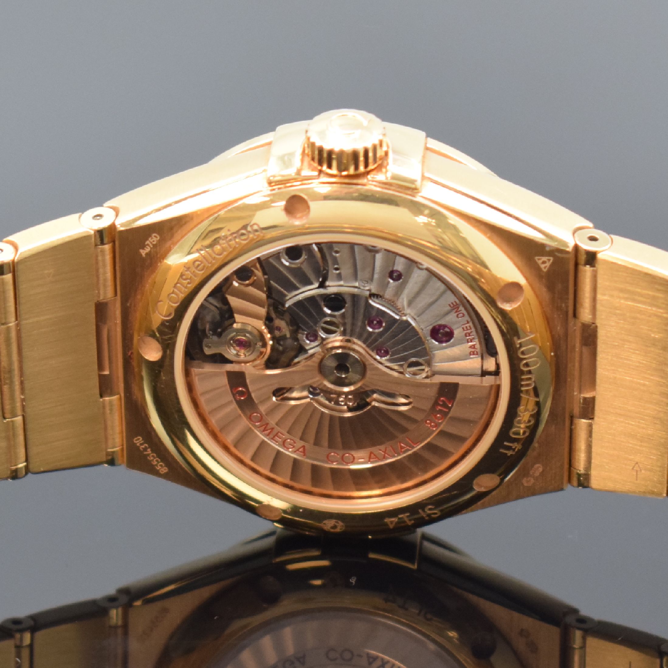 Detail e: OMEGA seltene Herrenarmbanduhr Constellation Co-Axial Chronometer in Roségold 750/000 mit Tag und Datum, Automatik, Schweiz um 2010, massives, ...