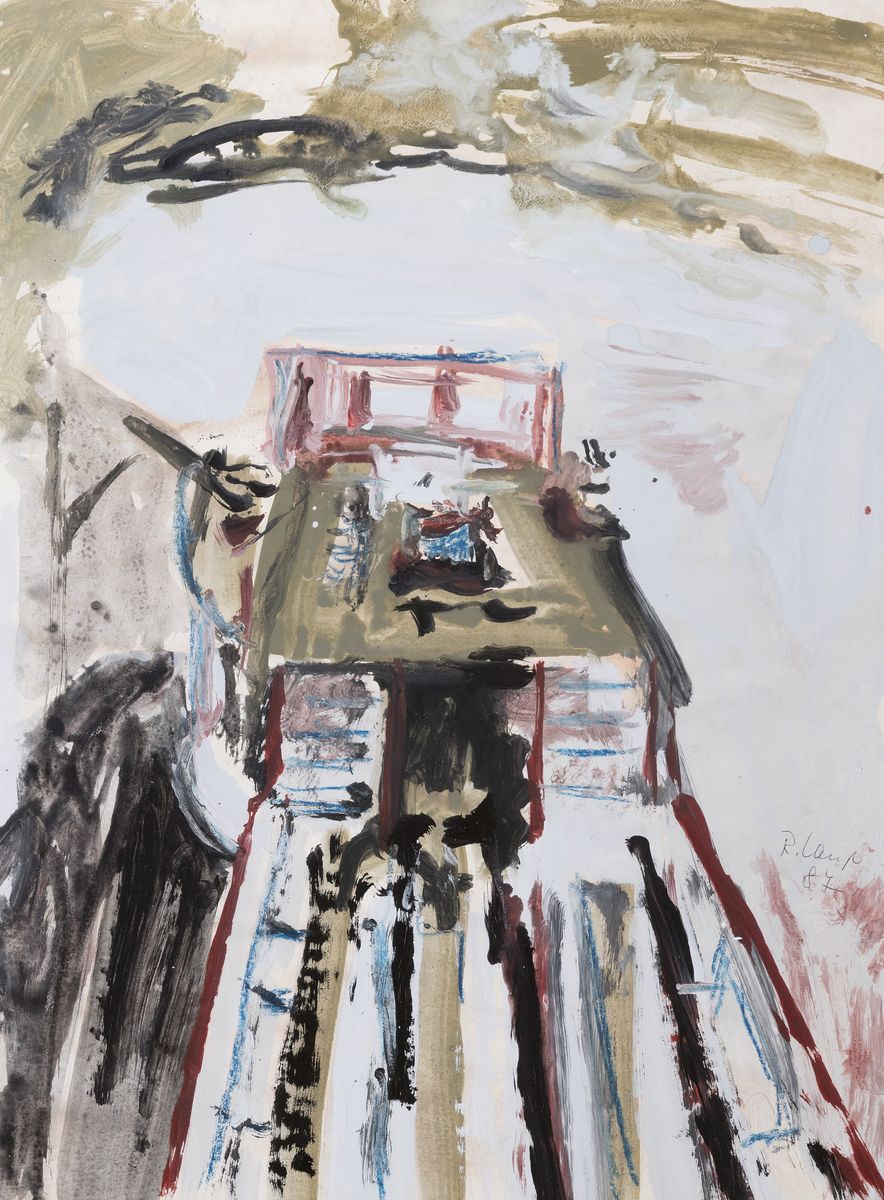 Reinhard Lange, 1938 Hameln - 2017, Studium an der Hochschule der Bildenden Künste Berlin, "Weserschiff" (1987), Aquarell auf Papier, im ...