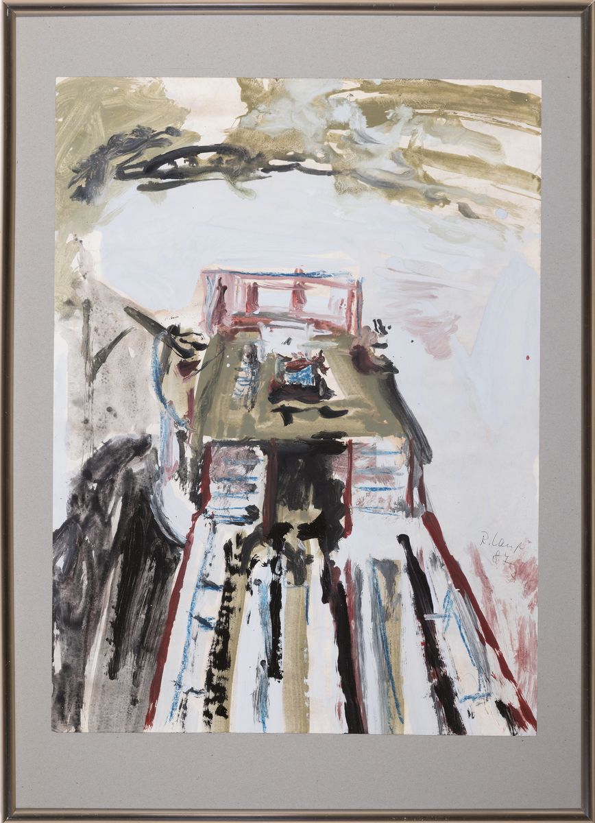 Detail k: Reinhard Lange, 1938 Hameln - 2017, Studium an der Hochschule der Bildenden Künste Berlin, "Weserschiff" (1987), Aquarell auf Papier, im ...