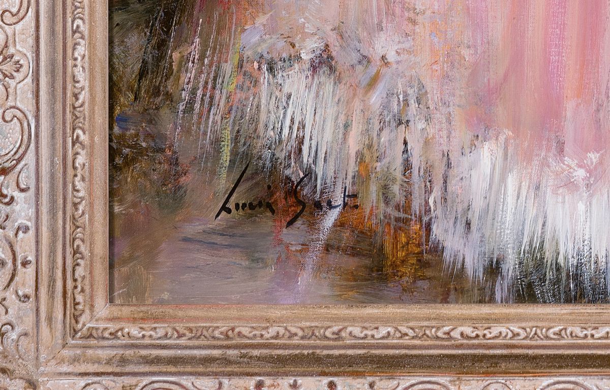 Detail a: Lucia Sarto, geb. 1950 Porpetto, junge Frau beim Lesen eines Notenbuches, Öl/Lwd, links unten signiert, 50x60 cm, Rahmen 66x75 cm