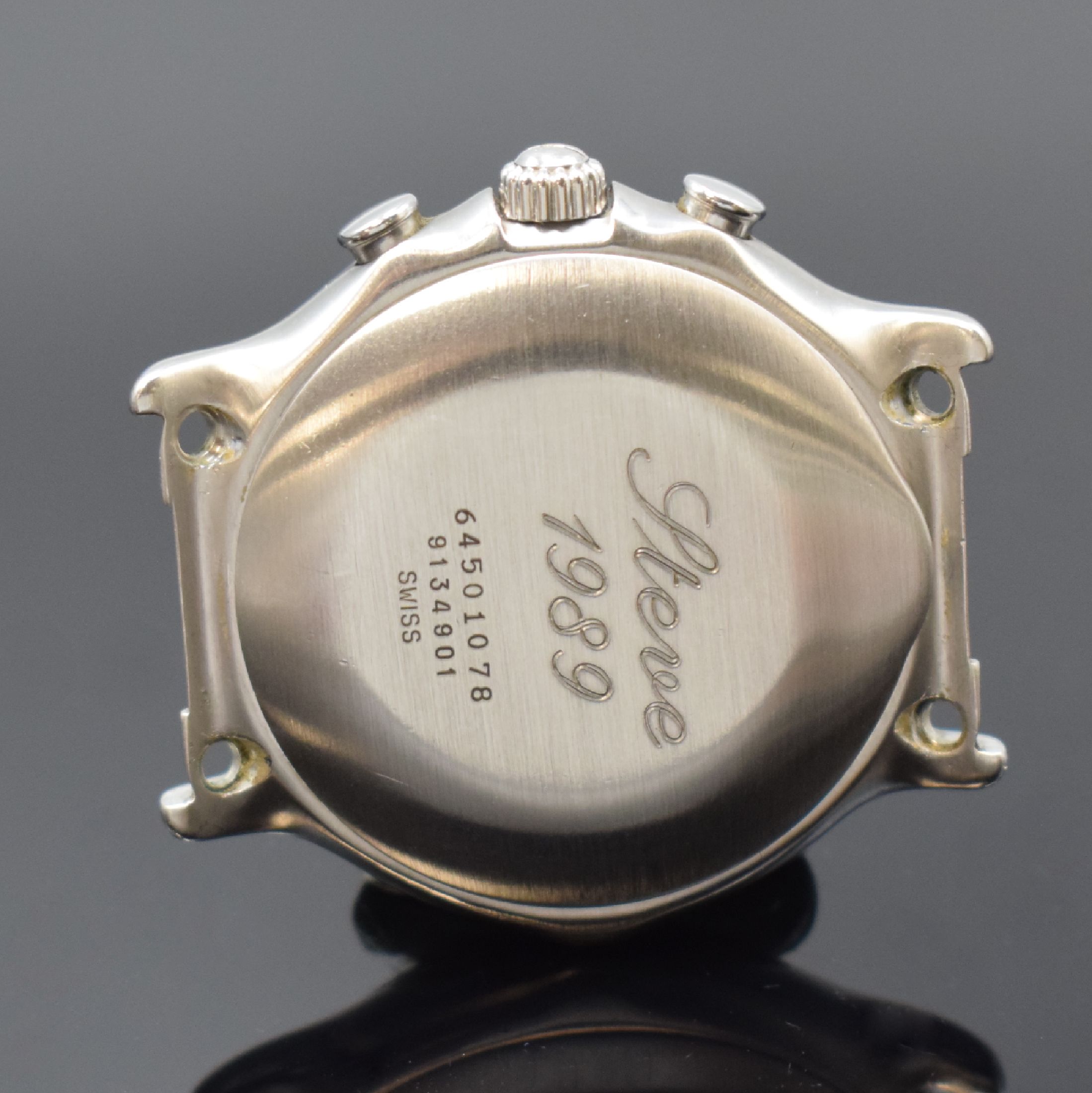 Detail b: EBEL Herrenarmbanduhr mit Schaltradchronograph Kaliber 400 El Primero Referenz 9134901, Schweiz um 1989, Automatik, Edelstahlgeh. inkl. Lederband (zu ...