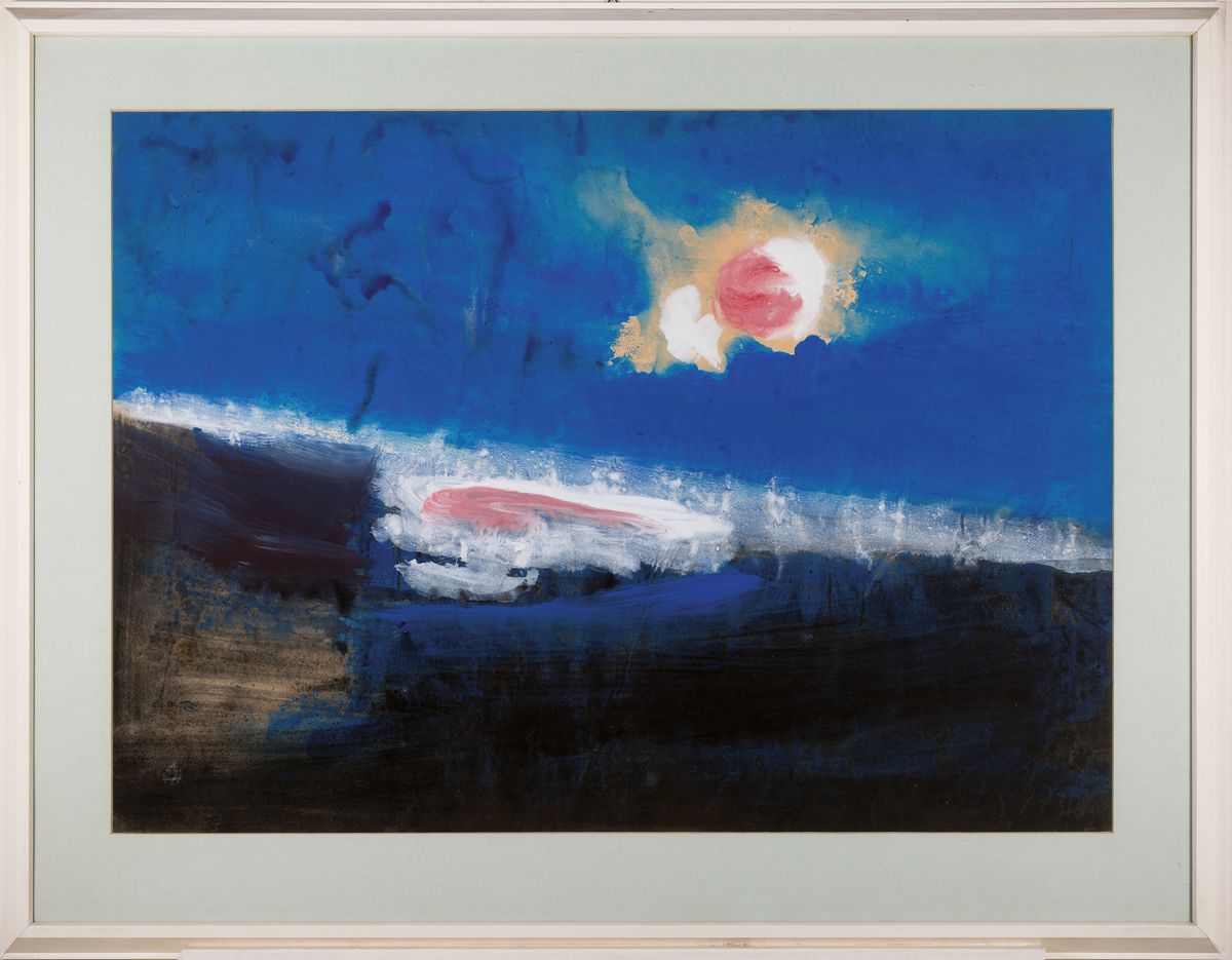 Detail k: Alfred "Fred" Emmerich, 1928 - 1999 Mannheim , Abstrakte Landschaft in Blau- und schwarz Mischtechnik auf Papier, rechts unten signiert und ...