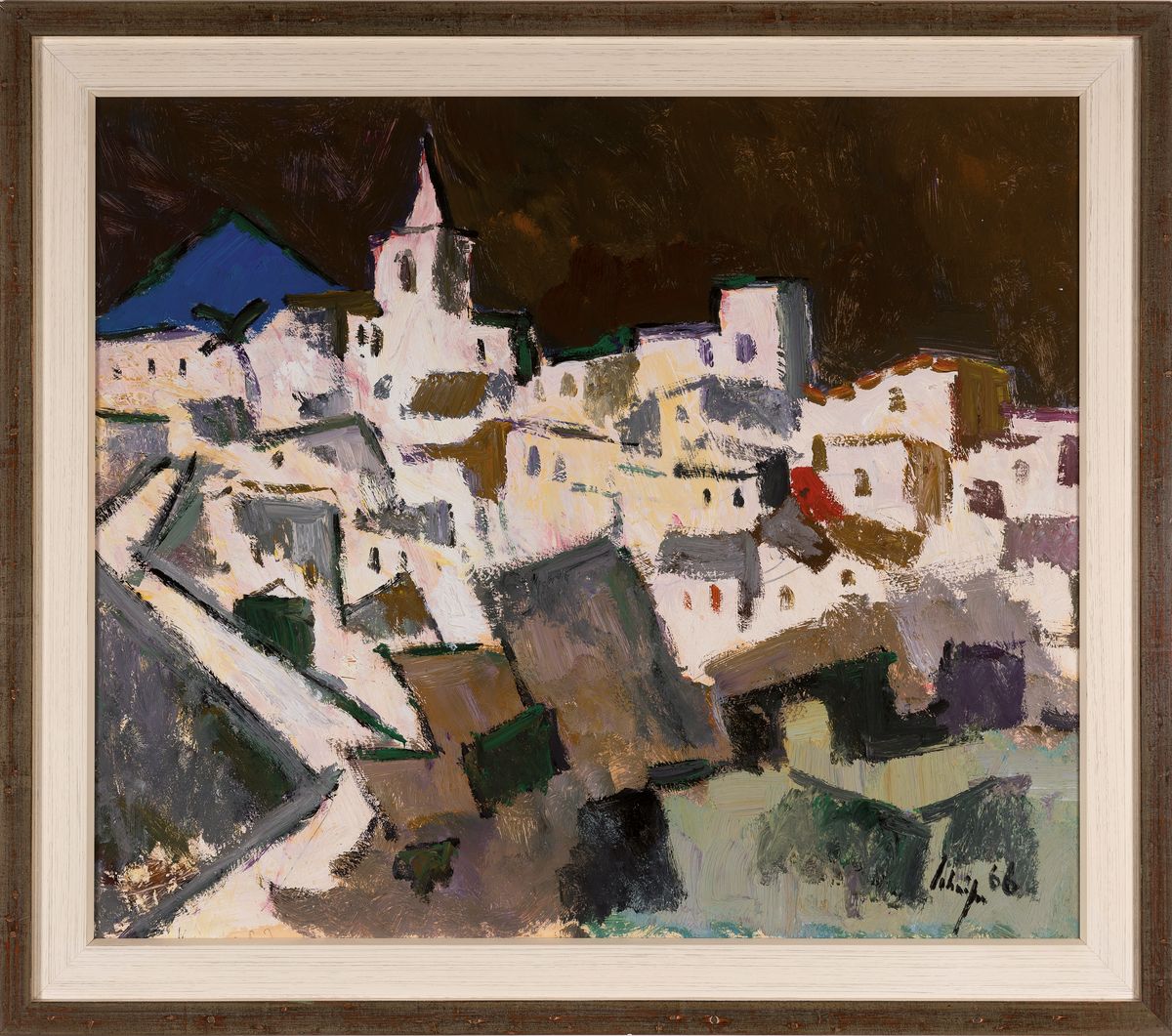 Detail k: Fritz Schnitzer, 1914-1976, Blick über eine südliche Stadt mit weiß gekalkten Häusern, signiert und datiert 1966, Öl/Platte, Rahmen, 58x66 cm